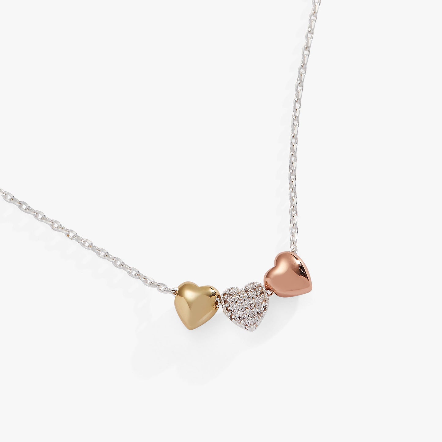Crystal Heart Slider Necklace Tri-Tone