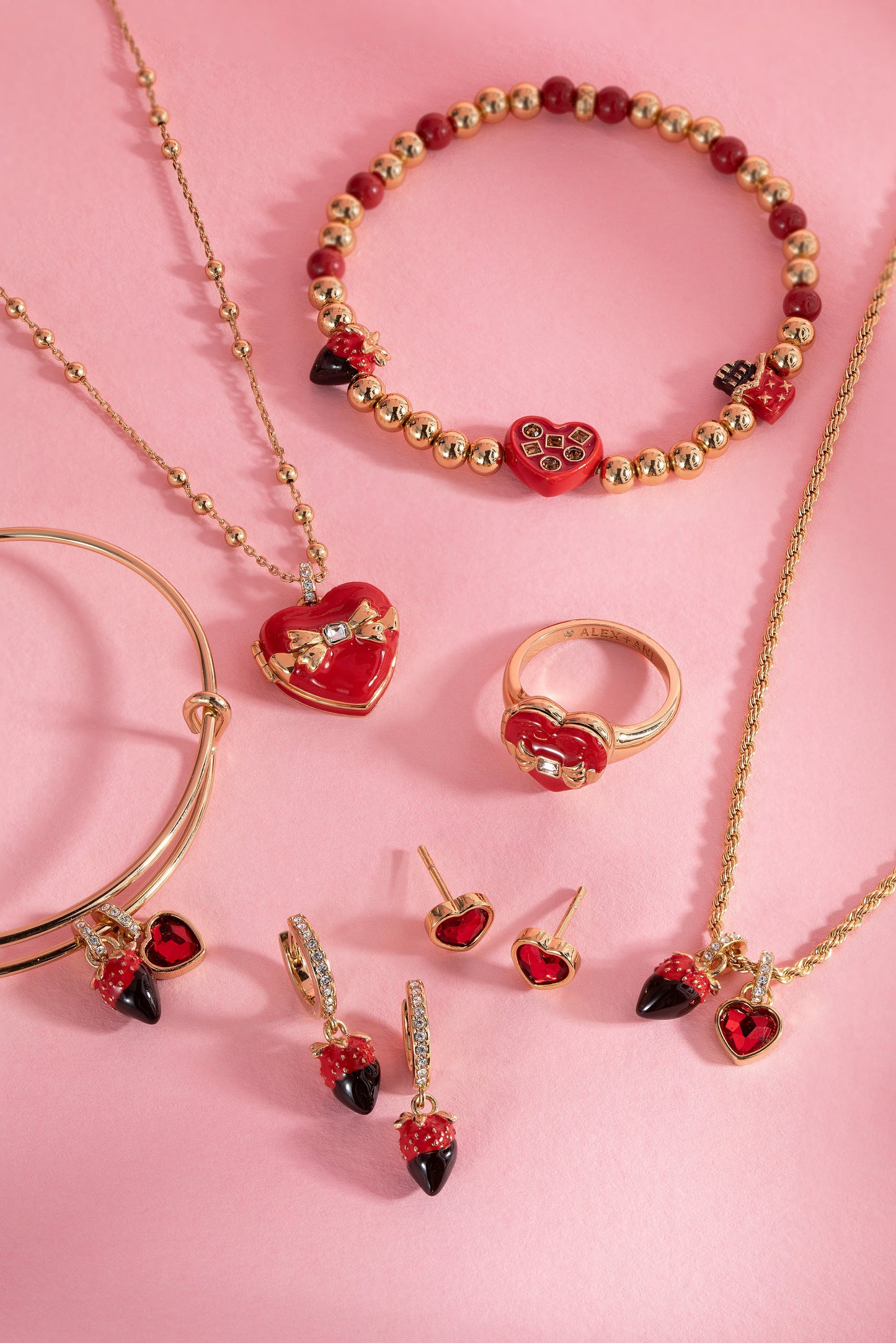 Chocolate-Covered Strawberry Duo Charm Bangle Gold