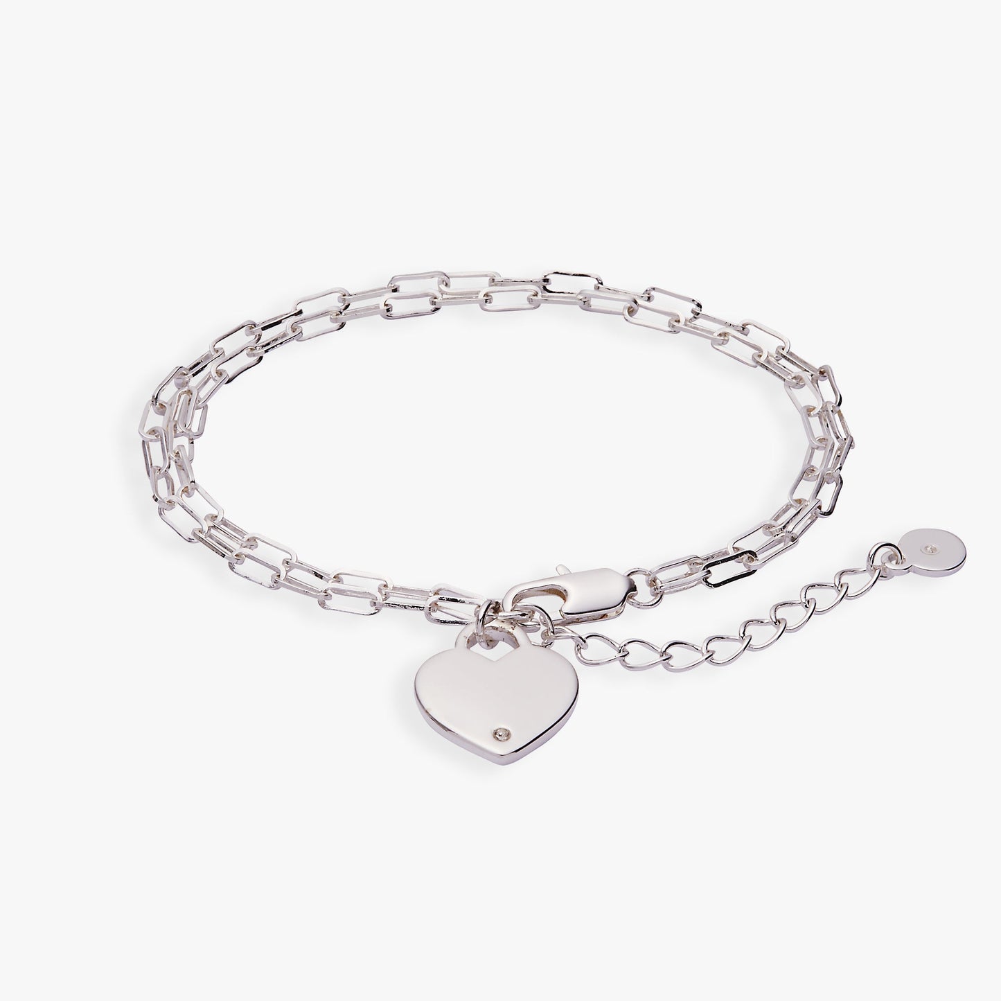 Heart Charm Double Paperclip Chain Bracelet Silver