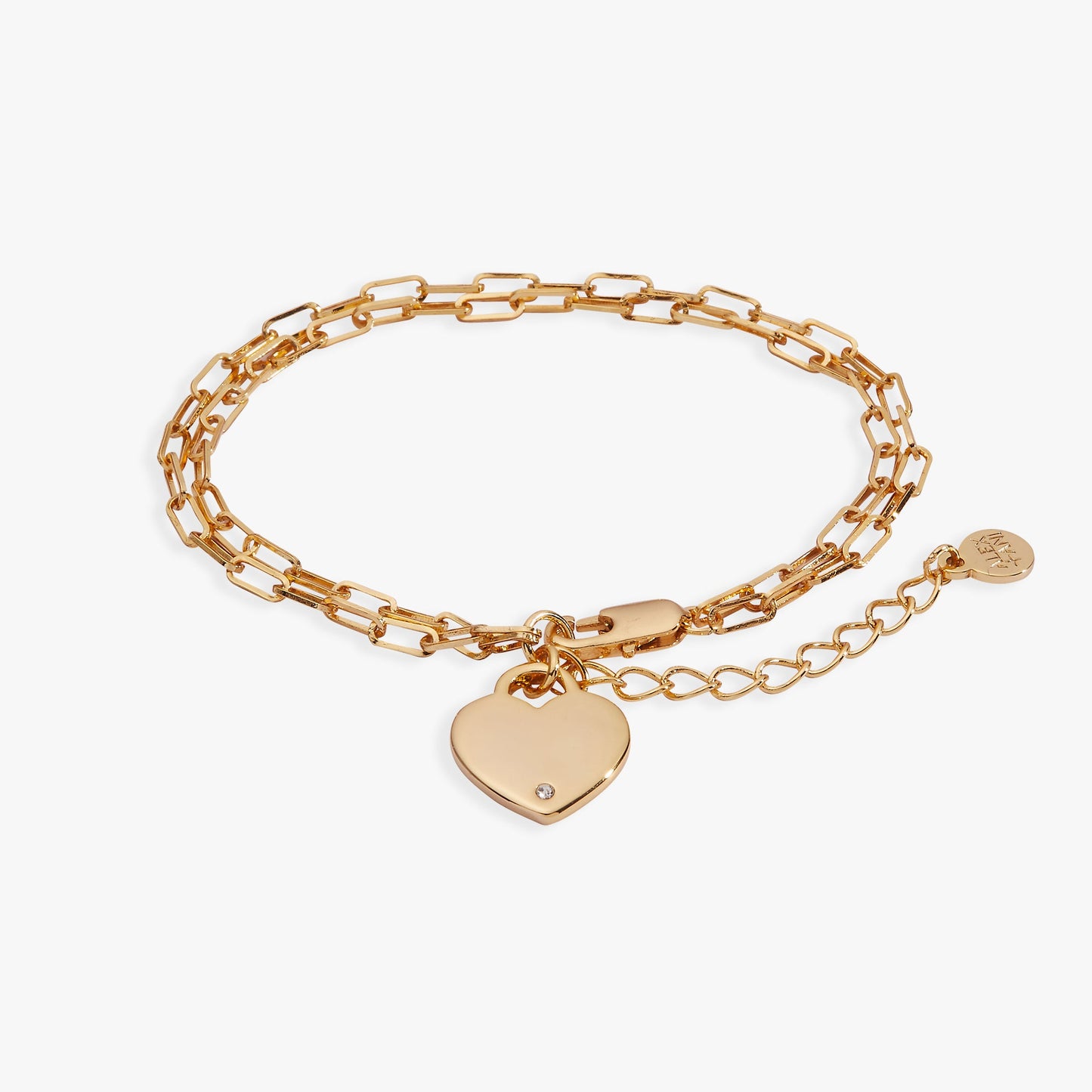 Heart Charm Double Paperclip Chain Bracelet Silver