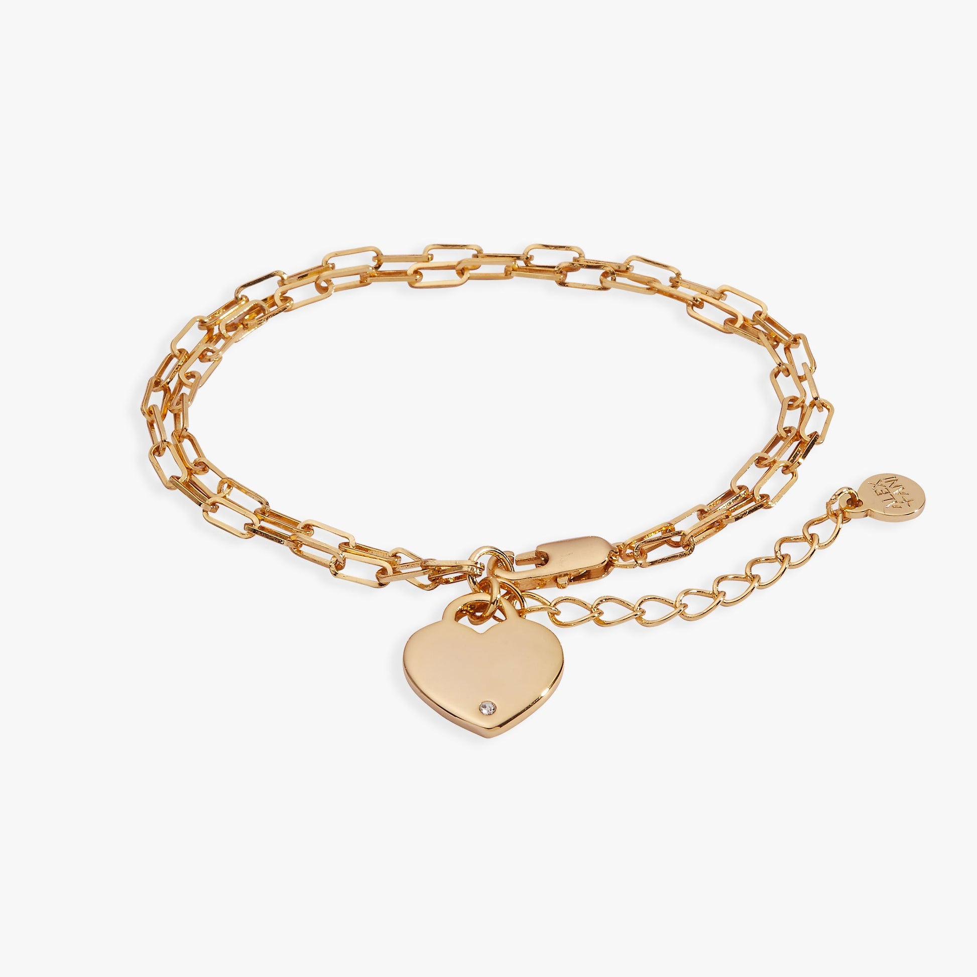 Heart Charm Double Paperclip Chain Bracelet Silver