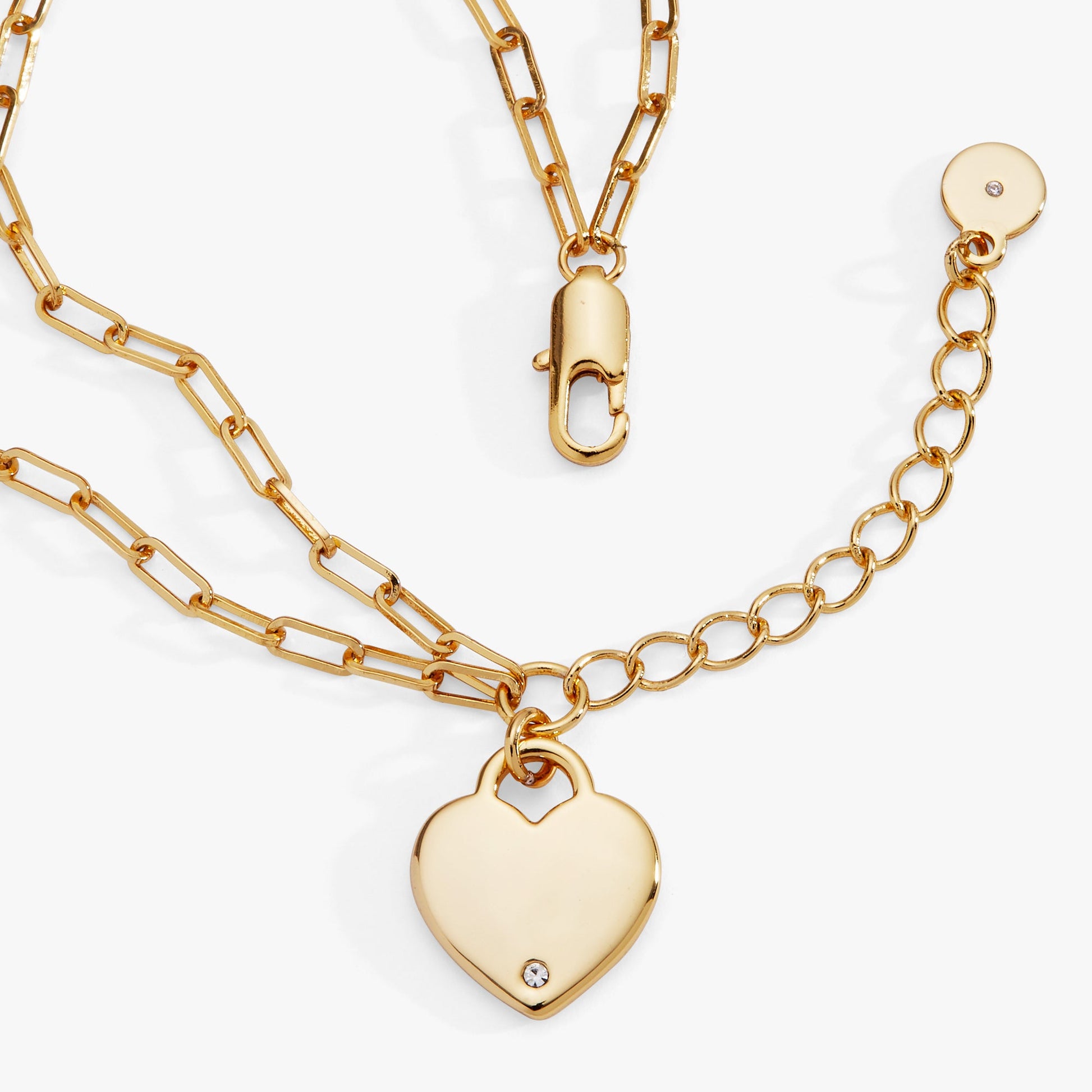 Heart Charm Double Paperclip Chain Bracelet Silver