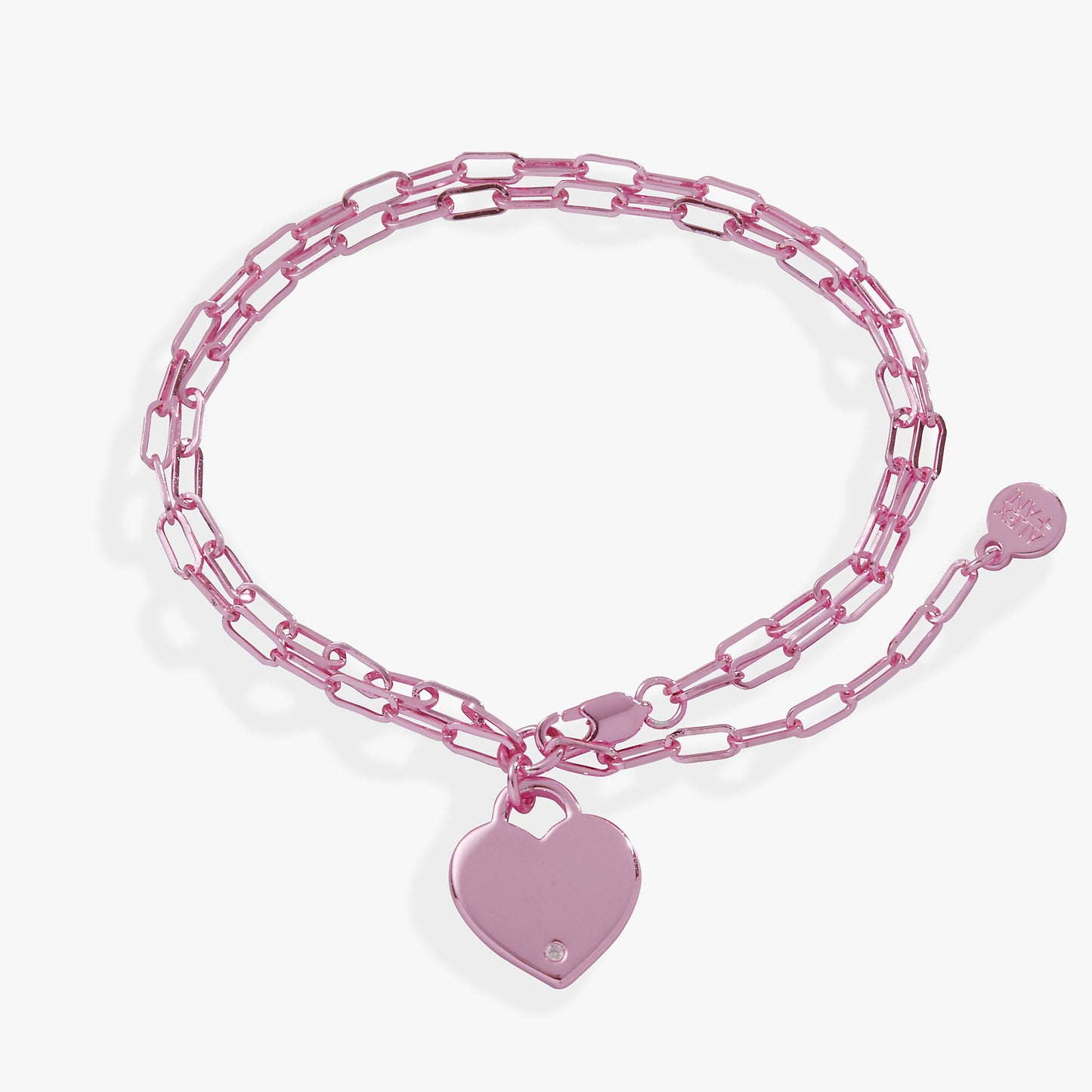 Heart Charm Double Paperclip Chain Bracelet Silver
