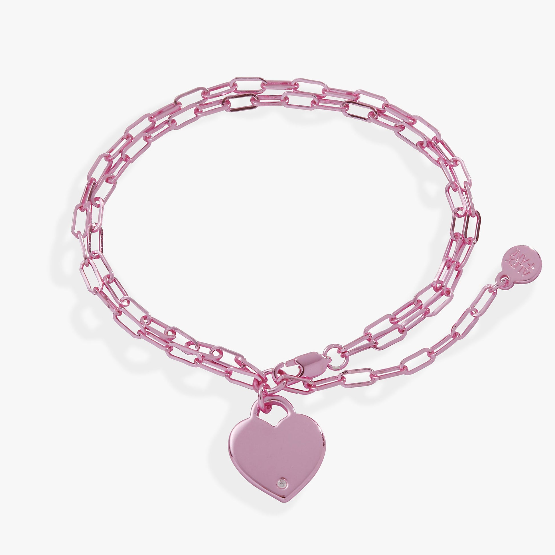 Heart Charm Double Paperclip Chain Bracelet Silver