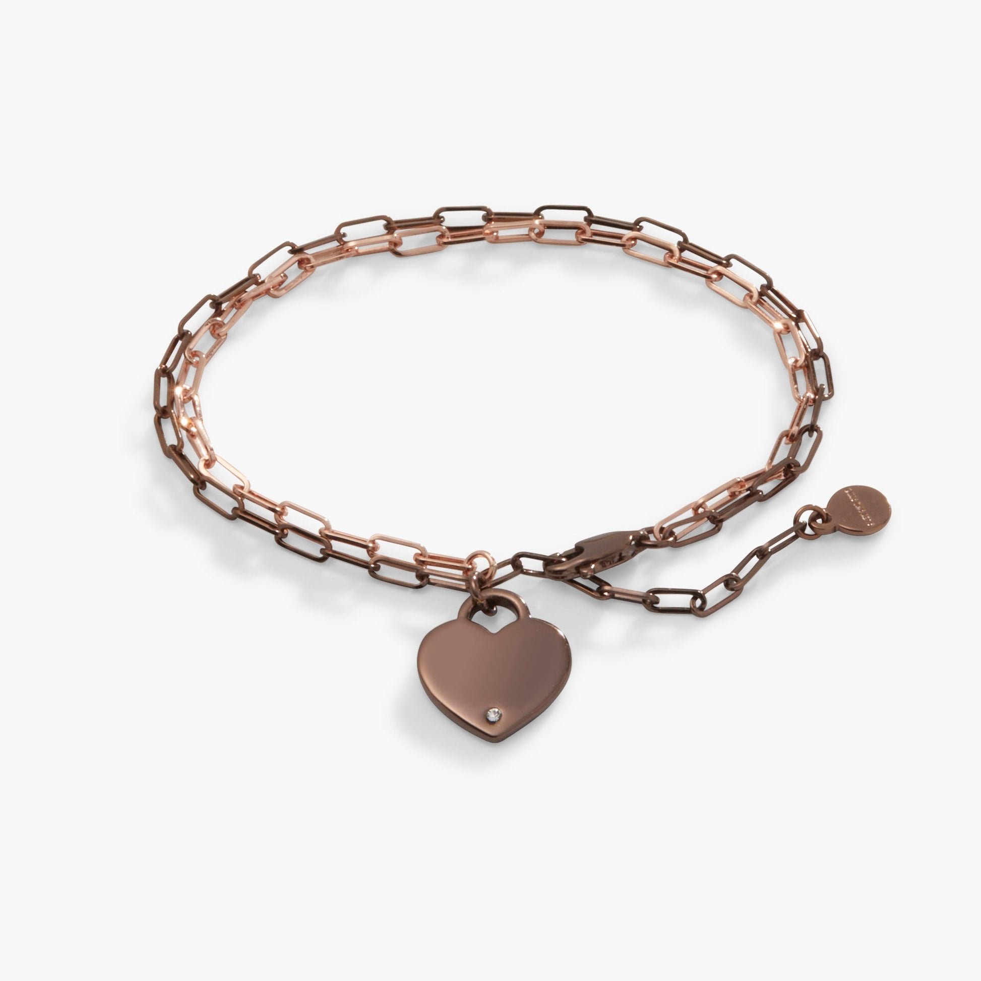 Heart Charm Double Paperclip Chain Bracelet Silver