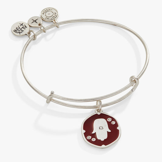 Glass Crystal Hamsa Charm Bangle Antique Silver