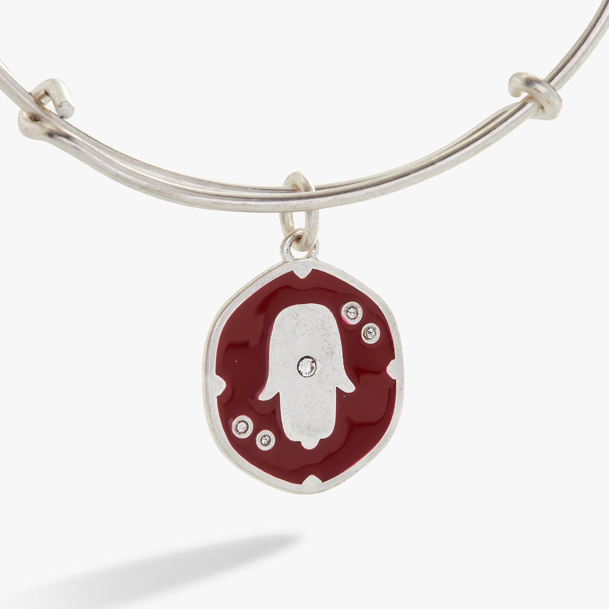 Glass Crystal Hamsa Charm Bangle Antique Silver