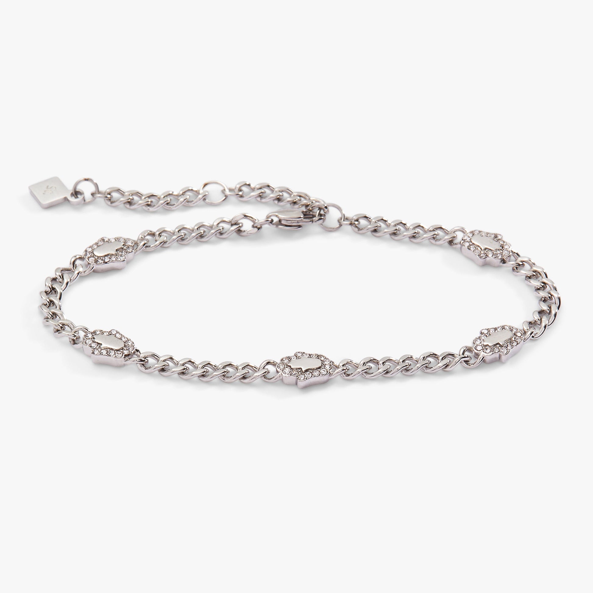 Hamsa Curb Chain Bracelet Stainless Steel Silver