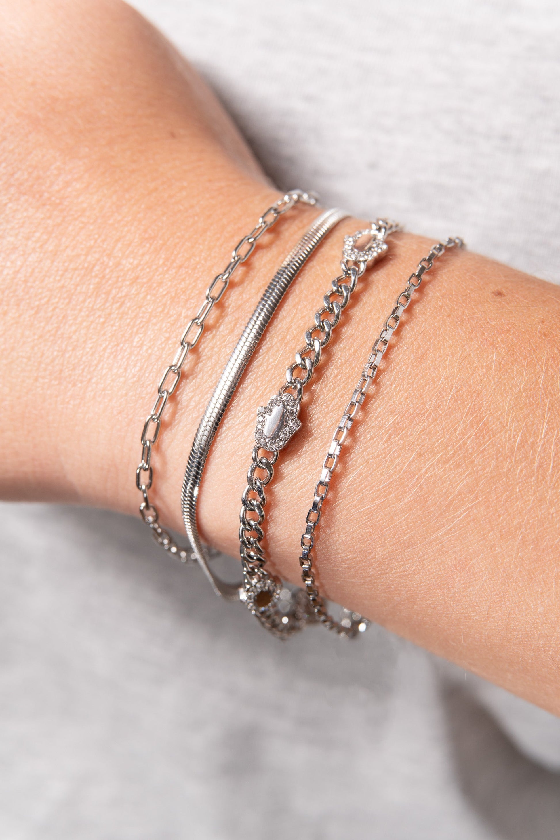 Hamsa Curb Chain Bracelet Stainless Steel Silver