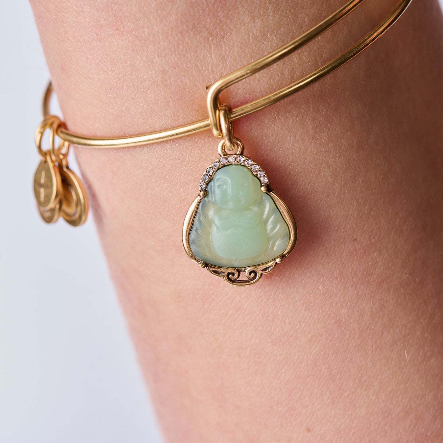 Buddha Charm Bangle Antiqued Gold