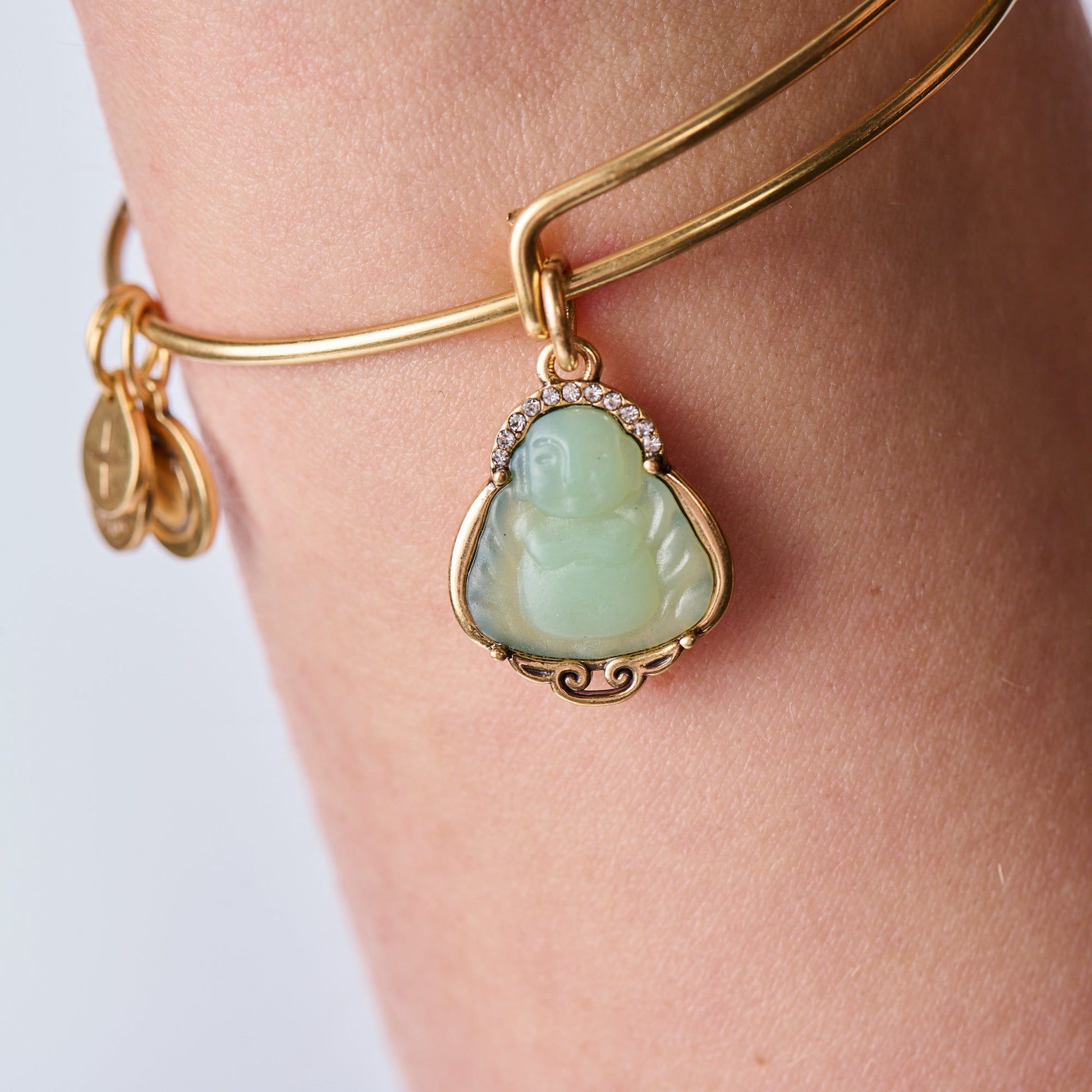 Buddha Charm Bangle Antiqued Gold