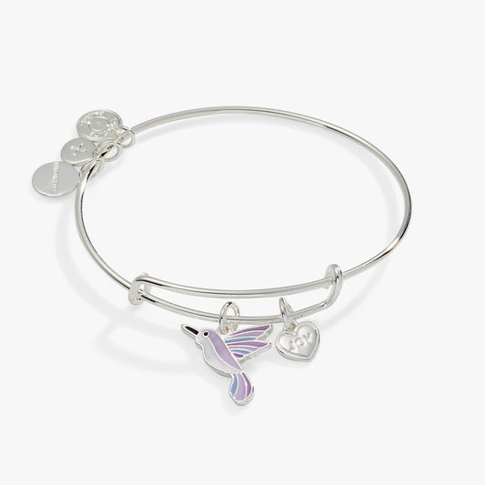 Joy' Hummingbird Duo Charm Bangle Bracelet Silver