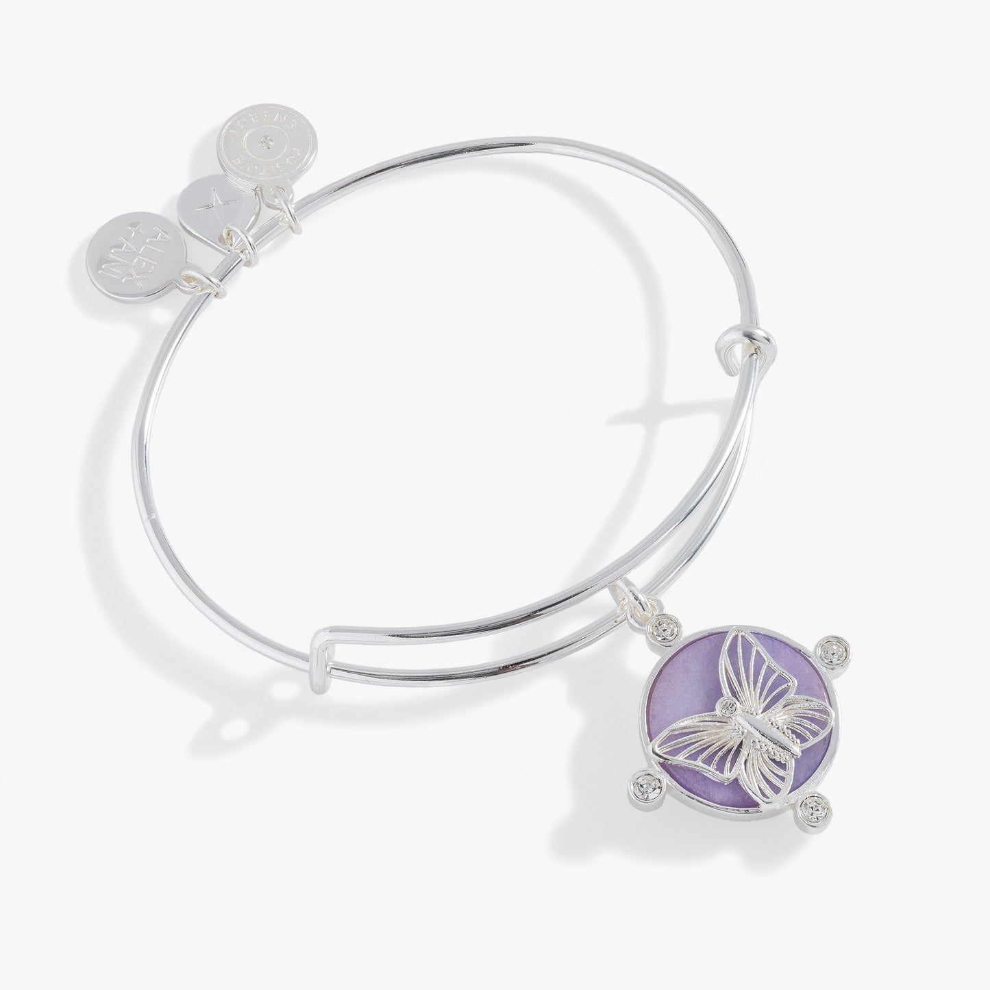 Lavender Butterfly Charm Bangle Silver