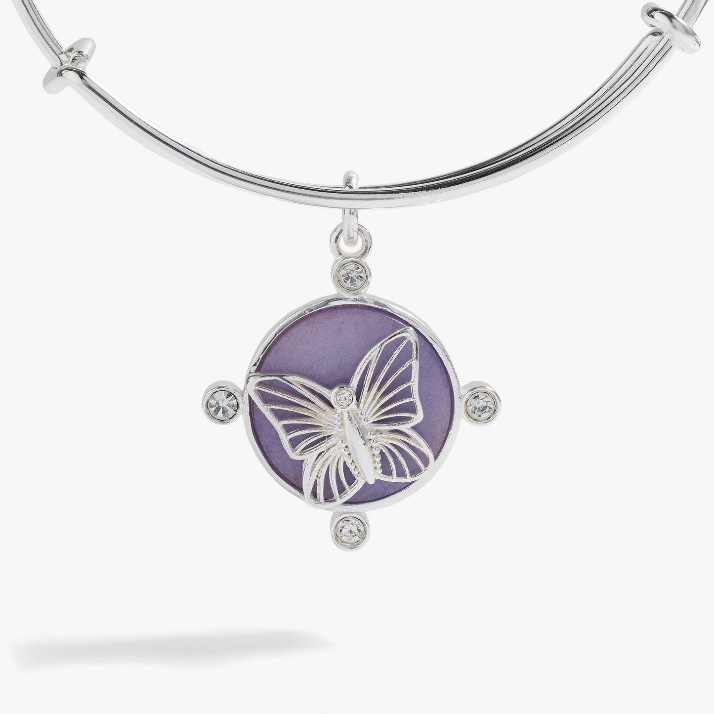 Lavender Butterfly Charm Bangle Silver