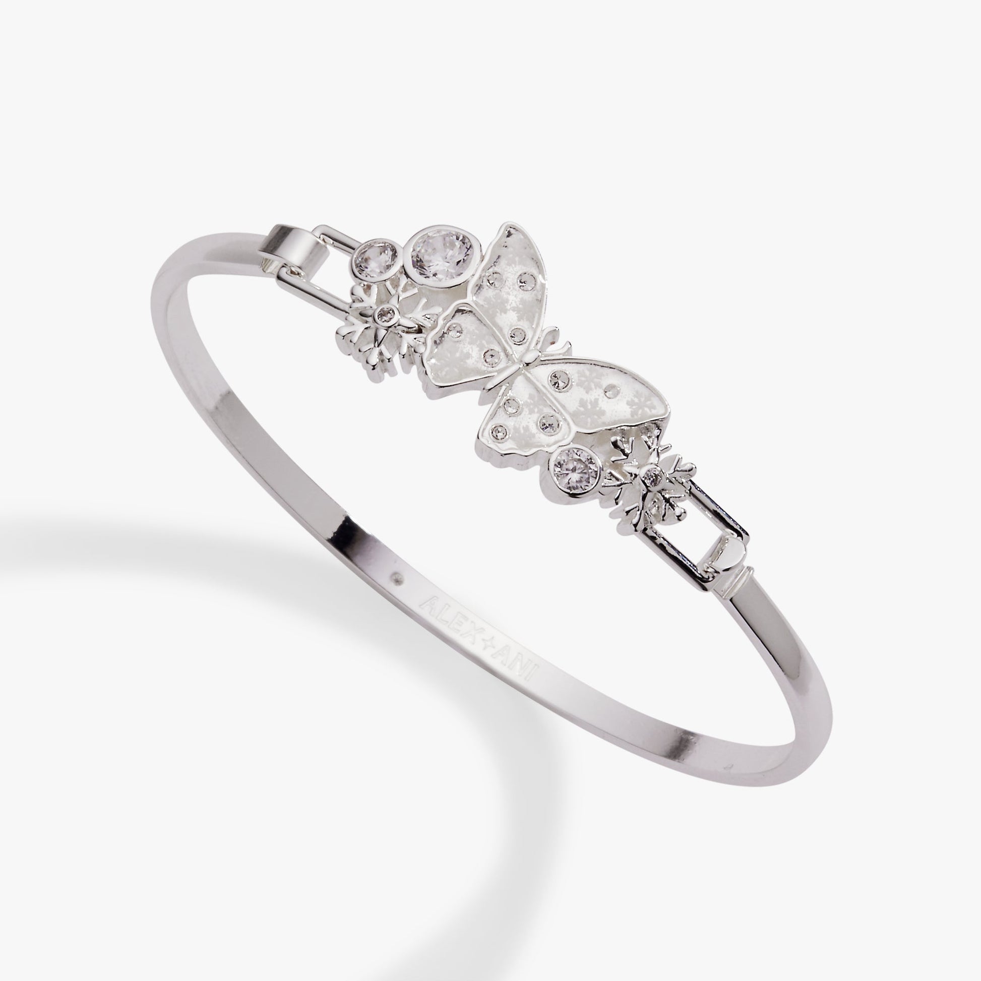 Glass Butterfly Tension Bangle Silver