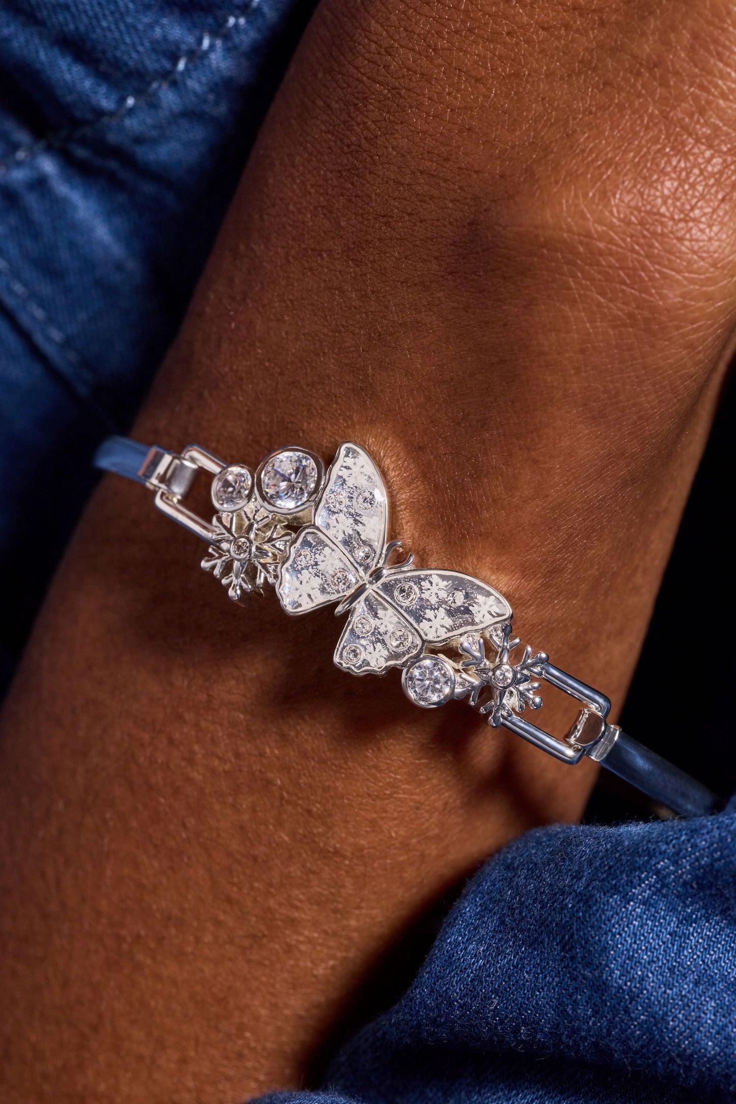 Glass Butterfly Tension Bangle Silver