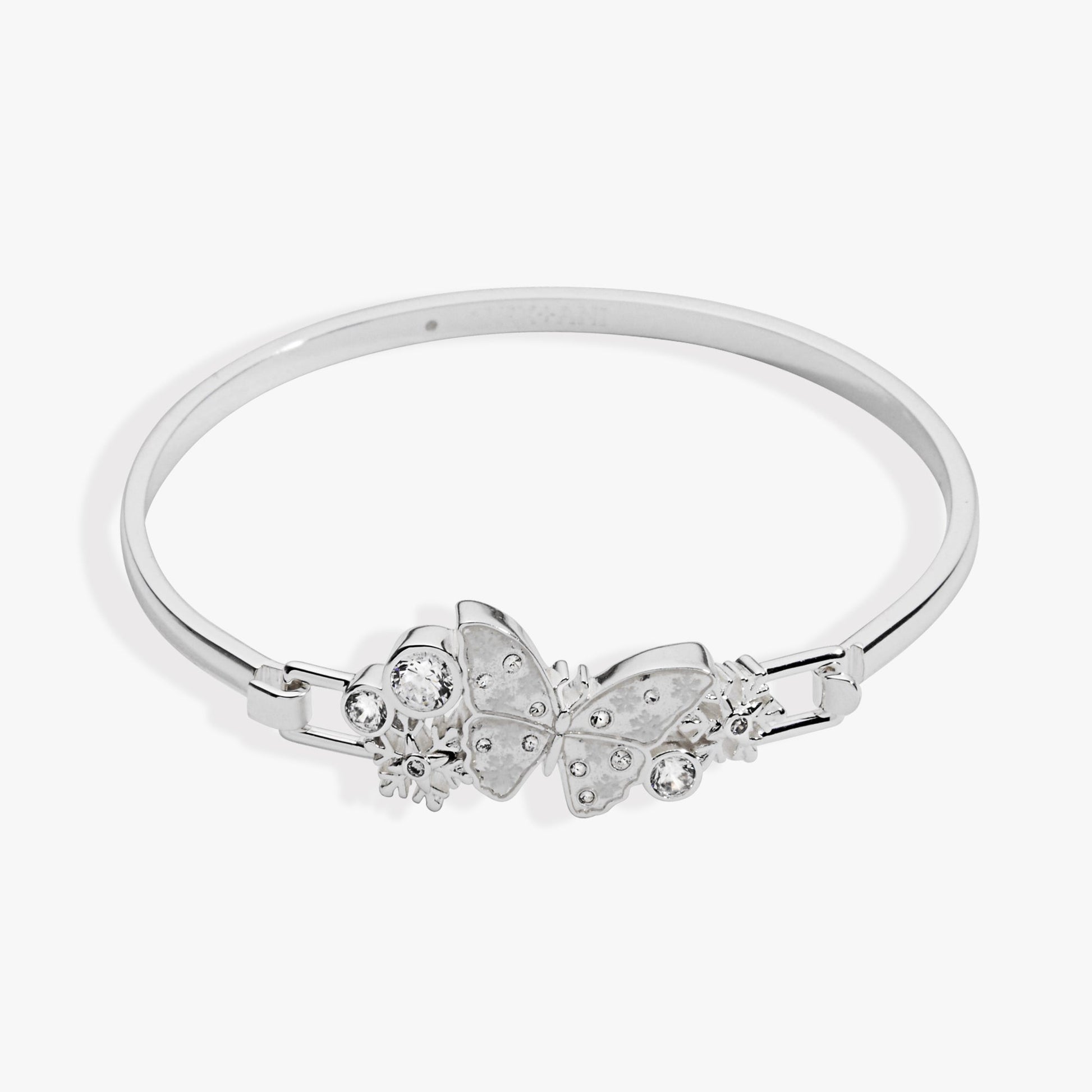 Glass Butterfly Tension Bangle Silver