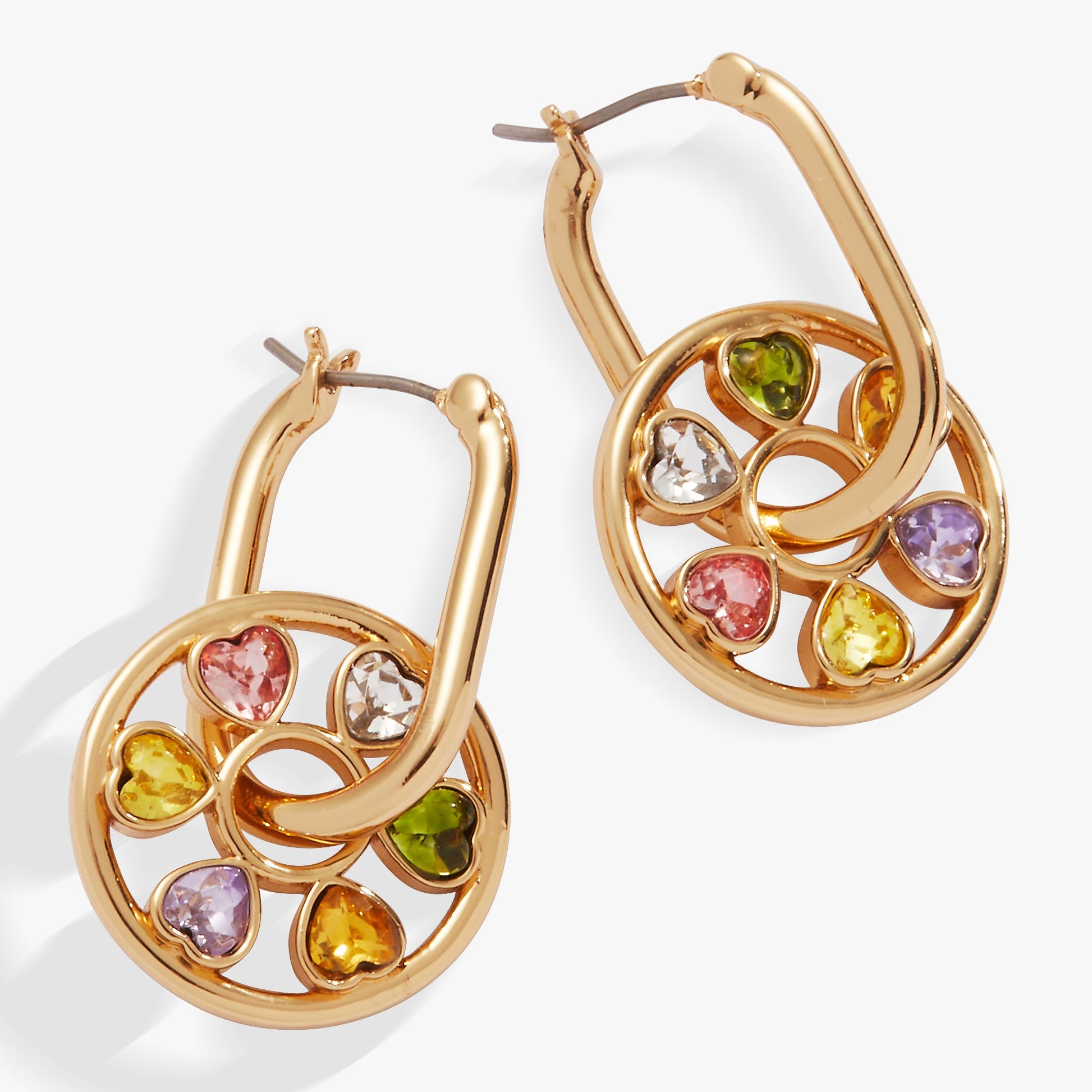 Heart Crystal Wheel Hoop Earrings Gold