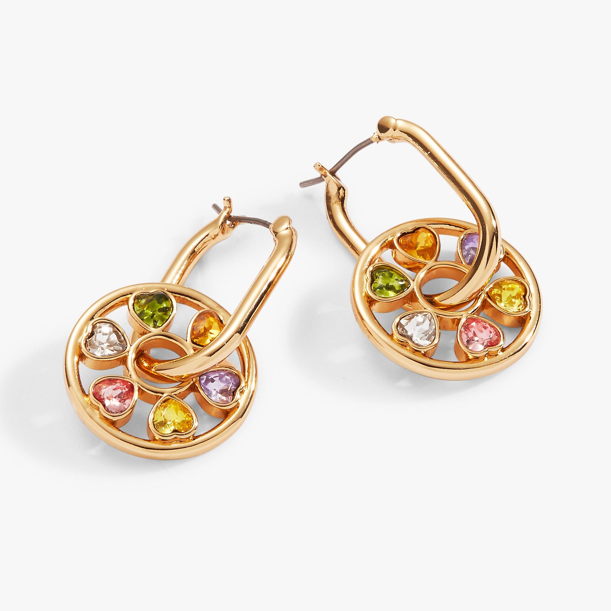 Heart Crystal Wheel Hoop Earrings Gold