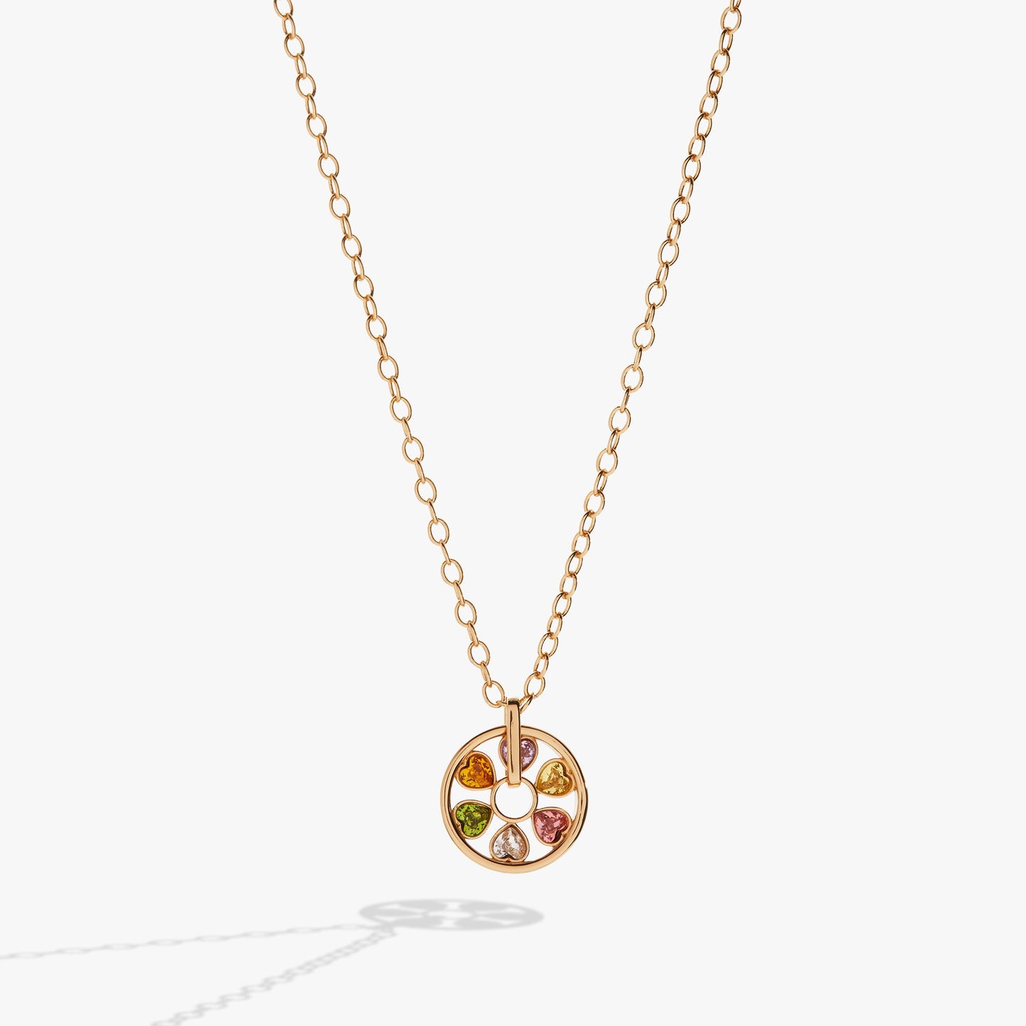 Heart Crystal Wheel Necklace Gold