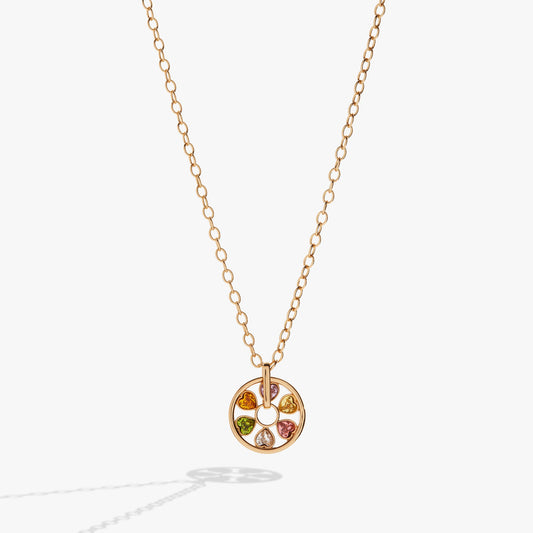 Heart Crystal Wheel Necklace Gold