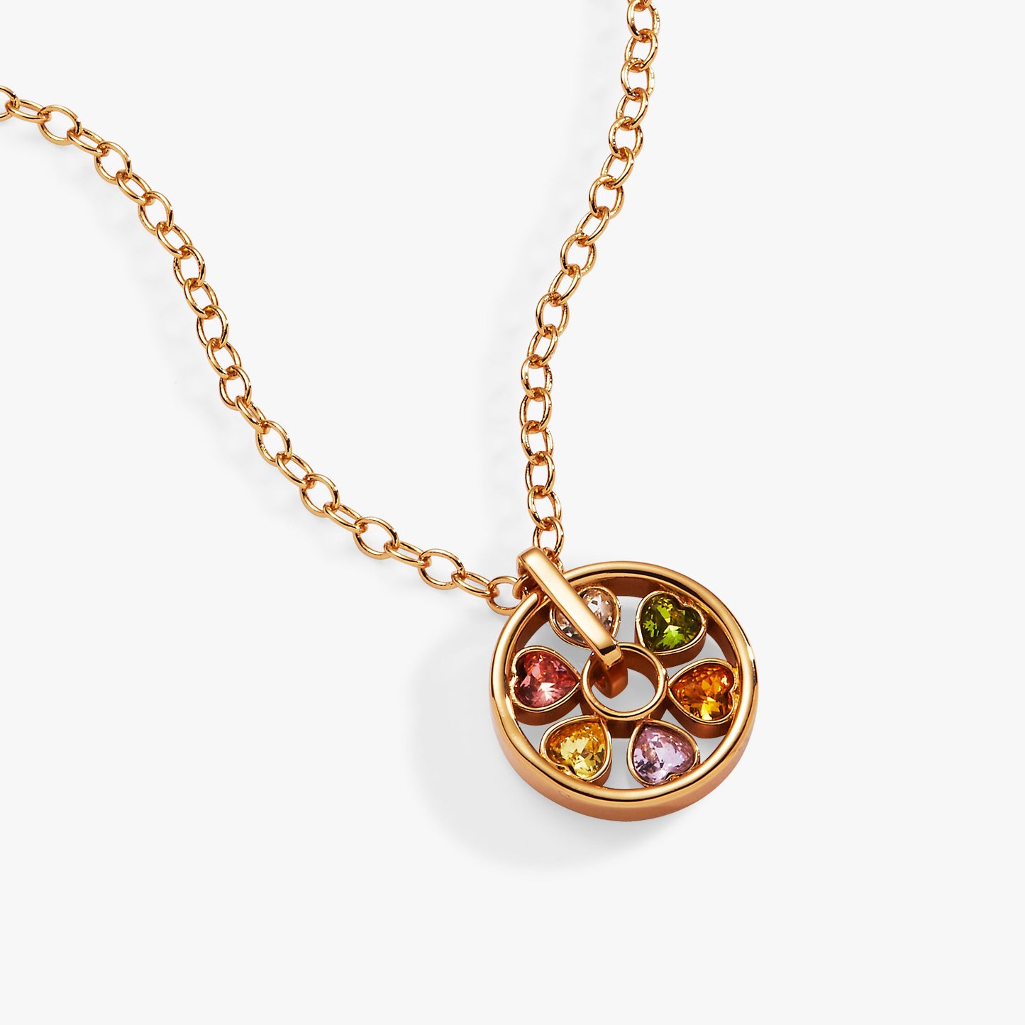 Heart Crystal Wheel Necklace Gold