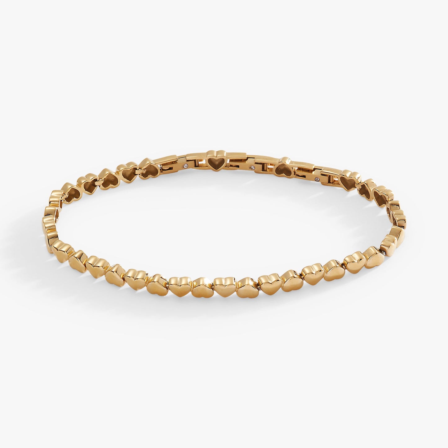 Heart Charm Tennis Bracelet Stainless Steel Gold