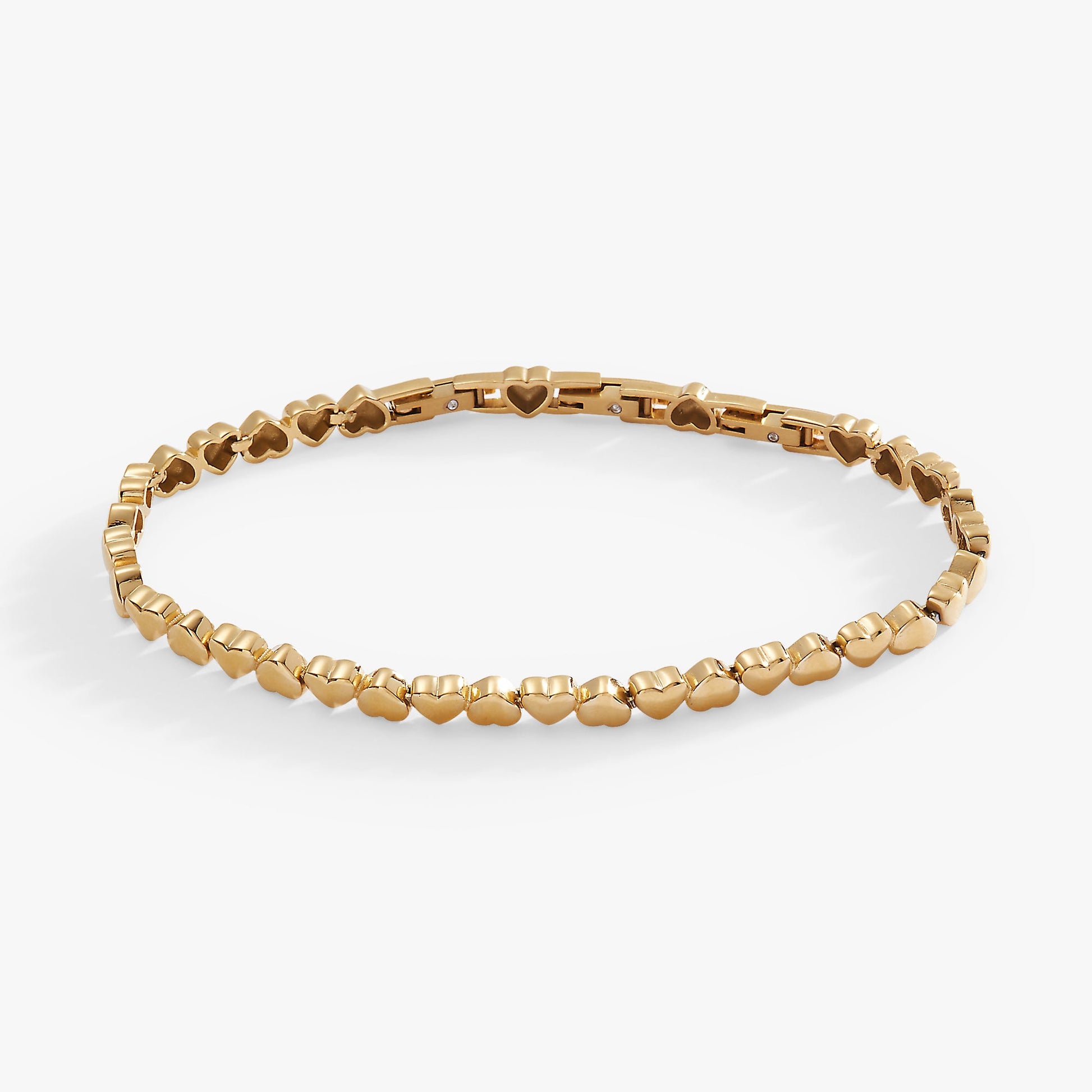 Heart Charm Tennis Bracelet Stainless Steel Gold
