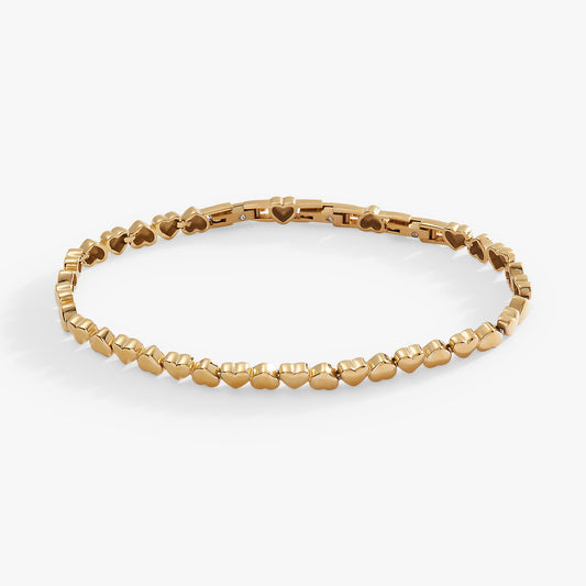 Heart Charm Tennis Bracelet Stainless Steel Gold