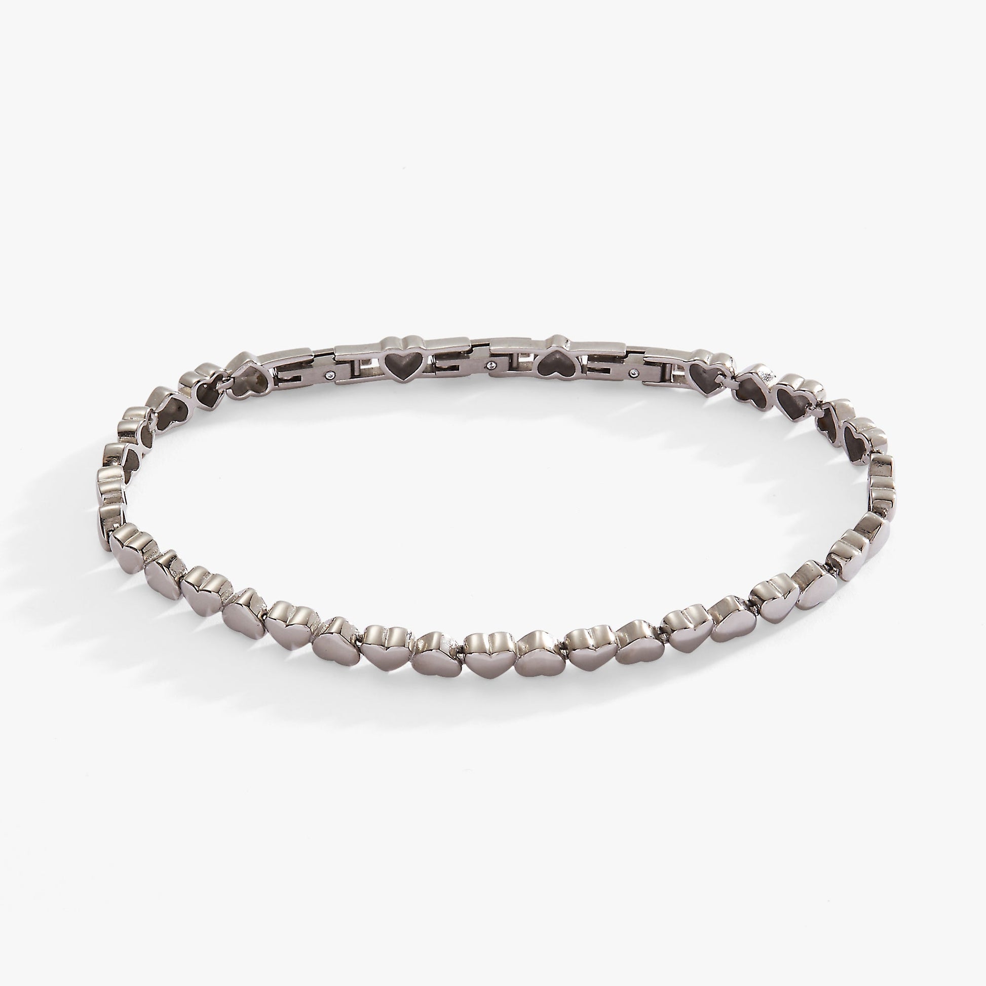 Heart Charm Tennis Bracelet Stainless Steel Gold