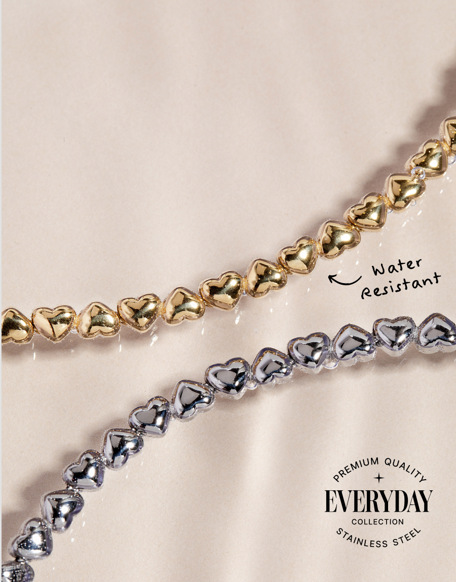 Heart Charm Tennis Bracelet Stainless Steel Gold