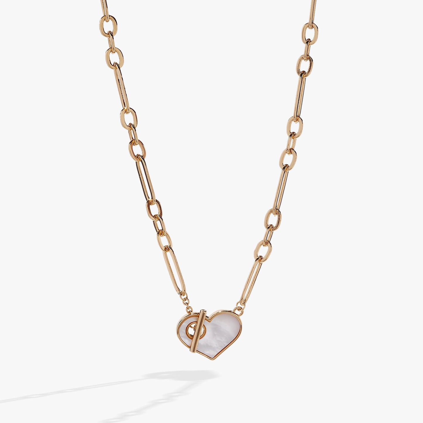 Mother of Pearl Heart Toggle Necklace Gold