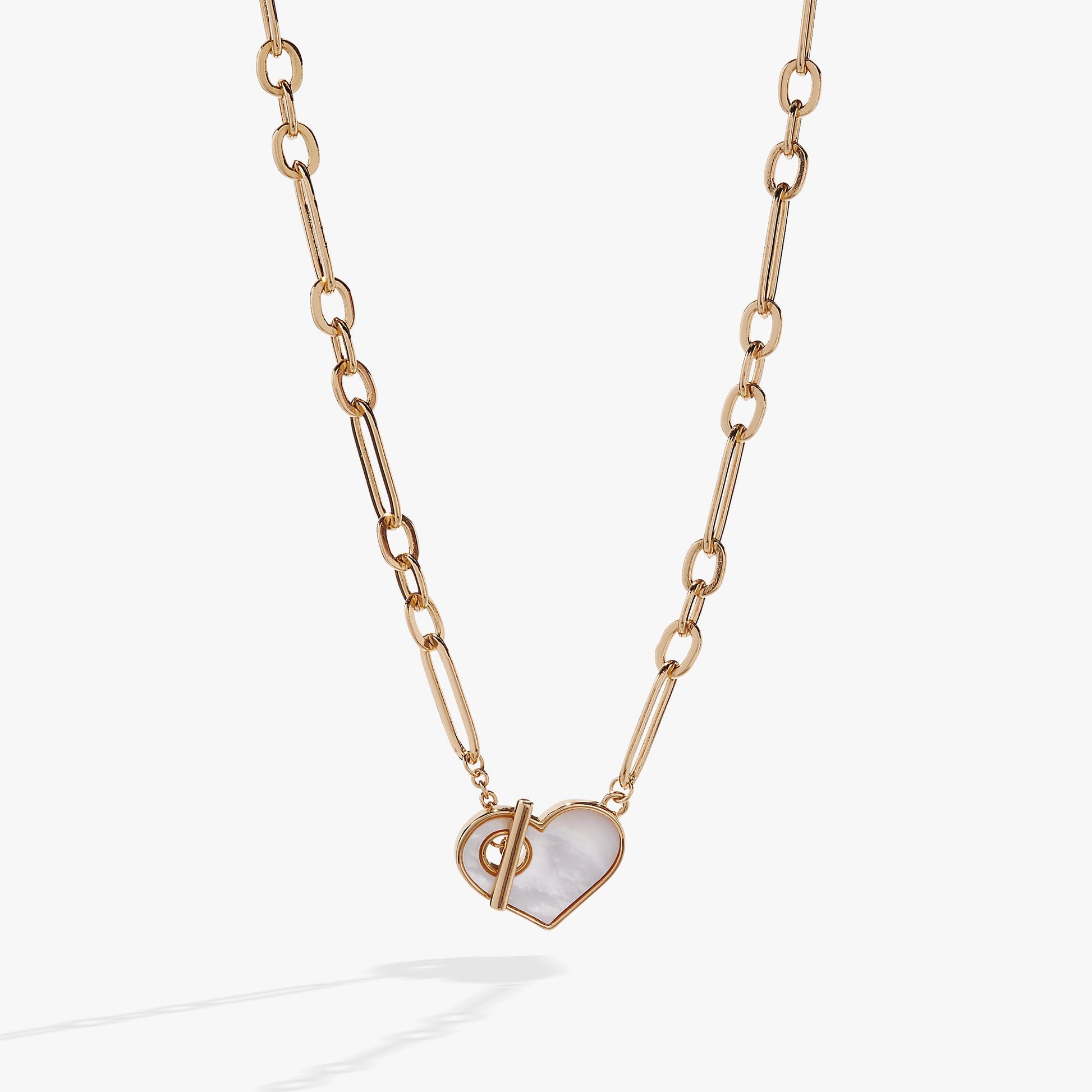 Mother of Pearl Heart Toggle Necklace Gold