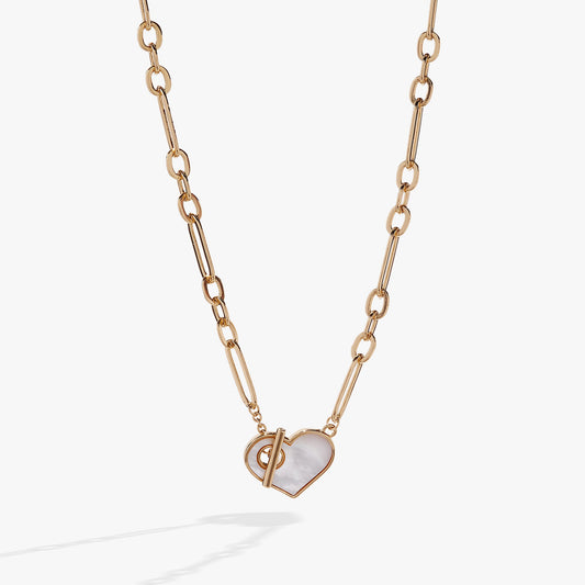 Mother of Pearl Heart Toggle Necklace Gold