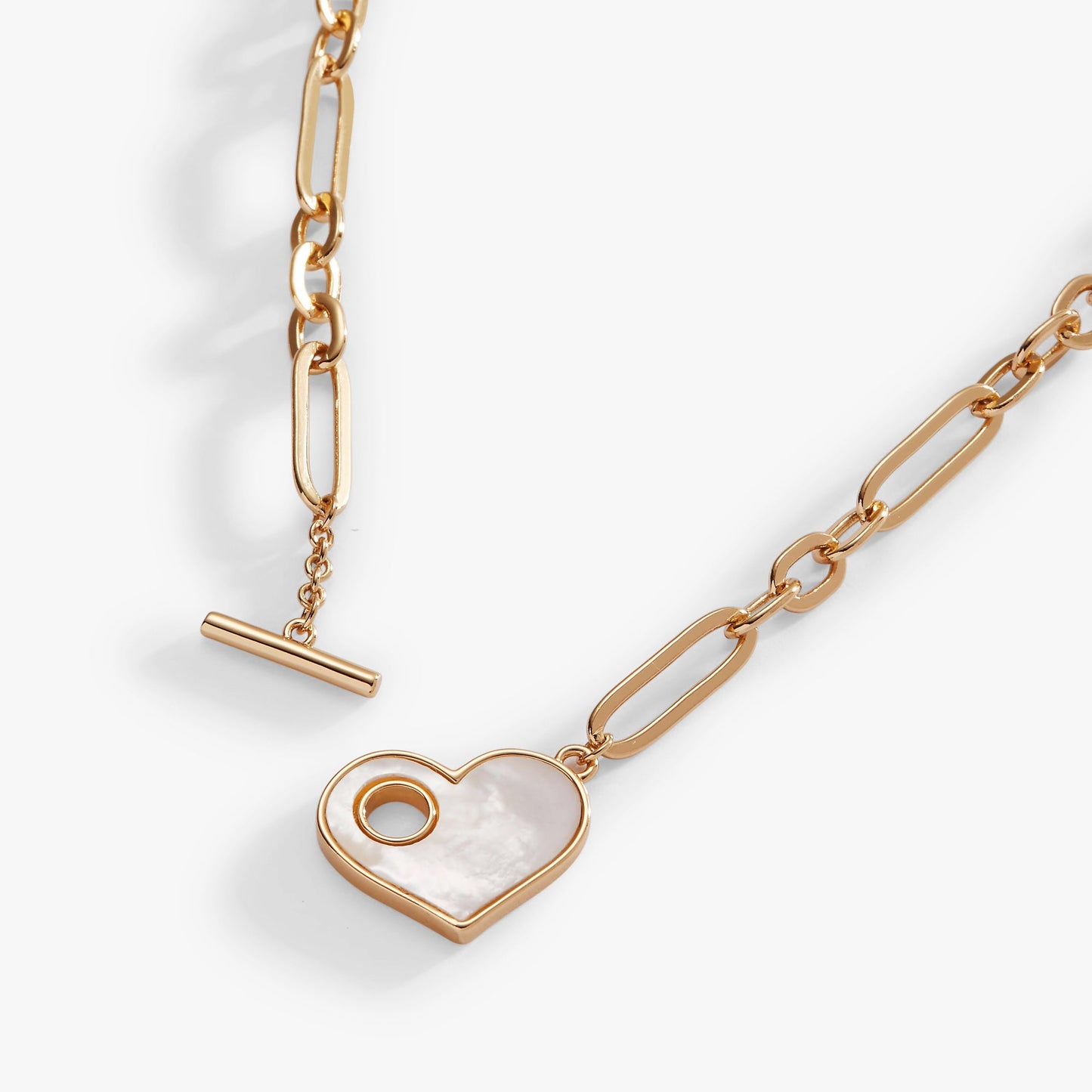 Mother of Pearl Heart Toggle Necklace Gold