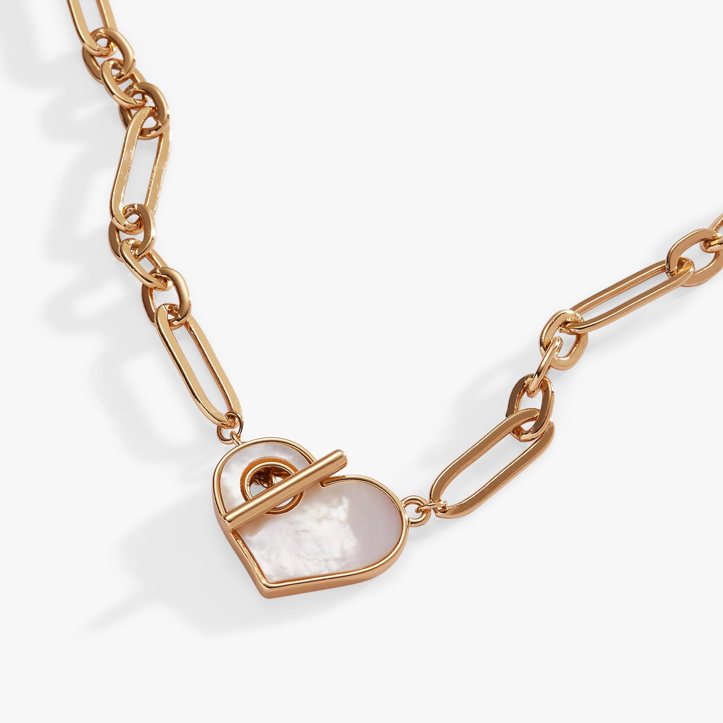 Mother of Pearl Heart Toggle Necklace Gold
