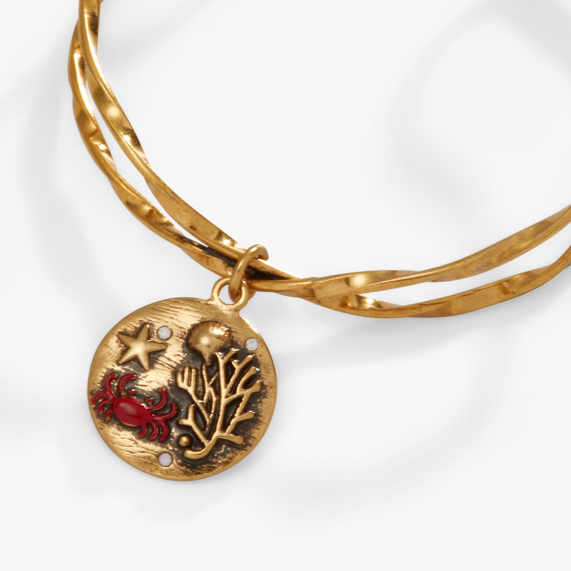 Sea Scene Twisted Cuff Antiqued Gold