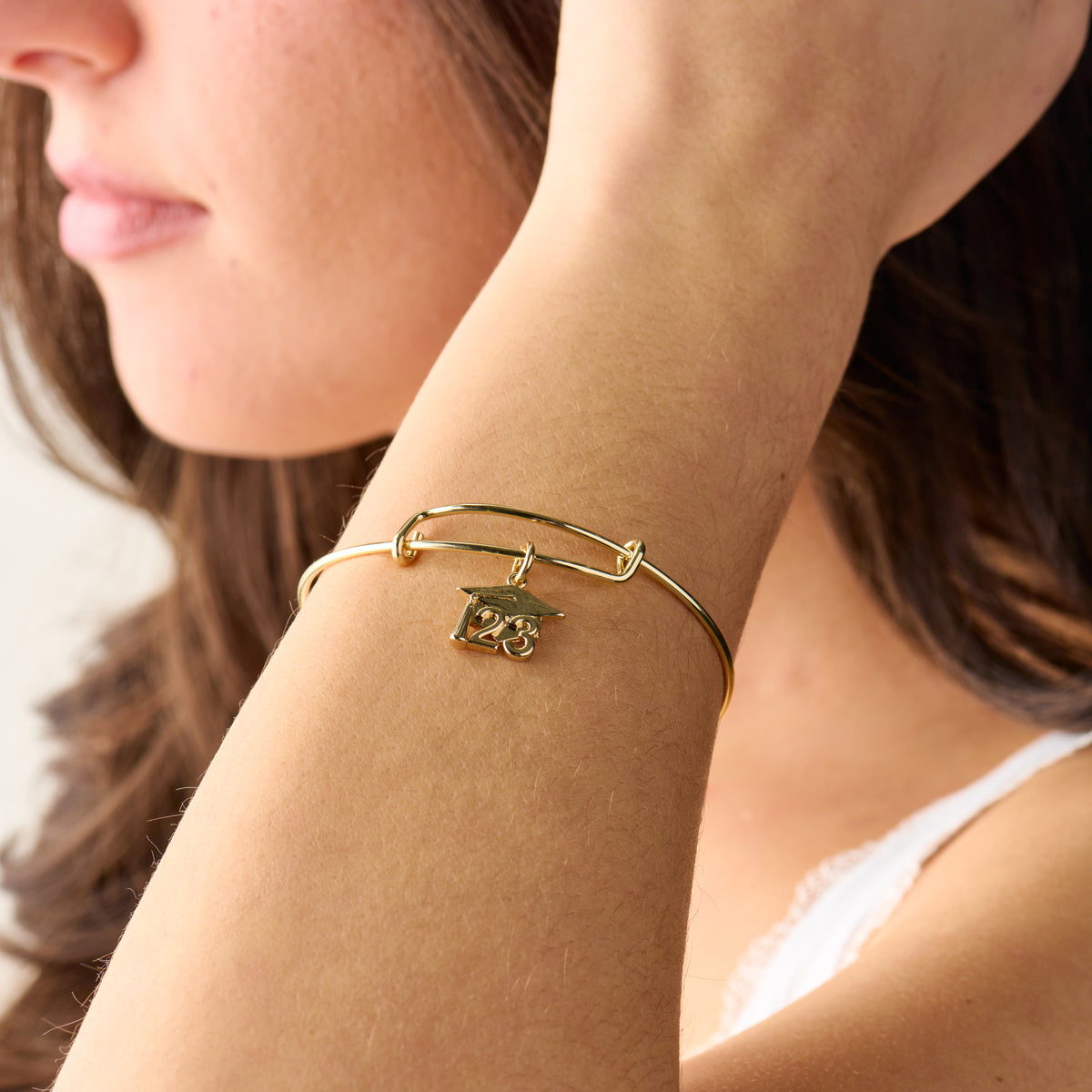 2023 Graduation Cap Charm Bangle Bracelet Silver