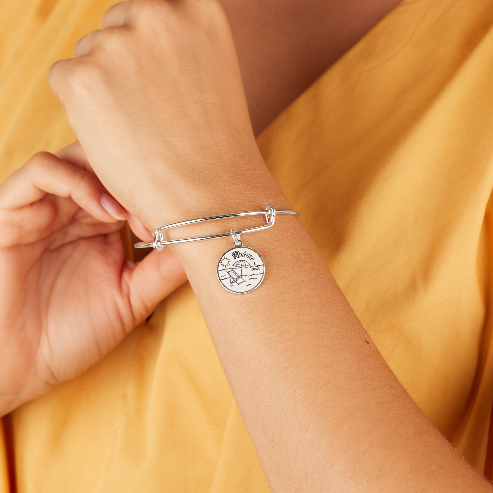 Happy Retirement' Charm Bangle - Alex and Ani Shiny Silver