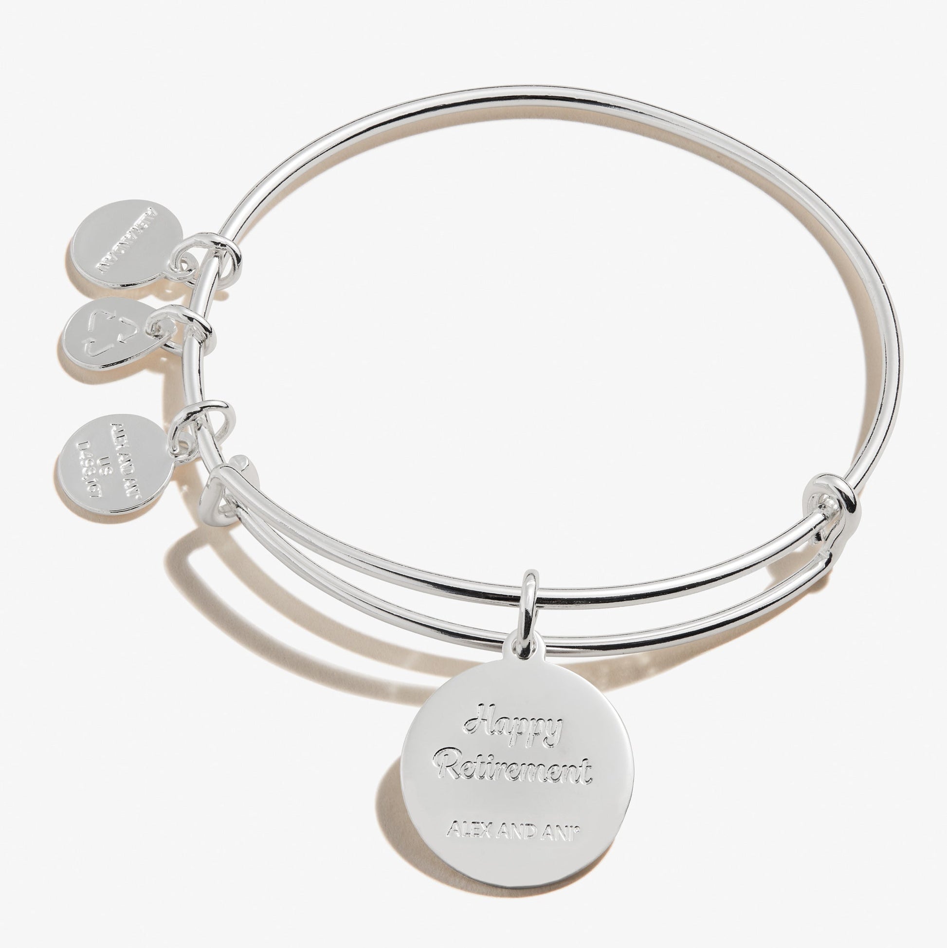 Happy Retirement' Charm Bangle - Alex and Ani Shiny Silver