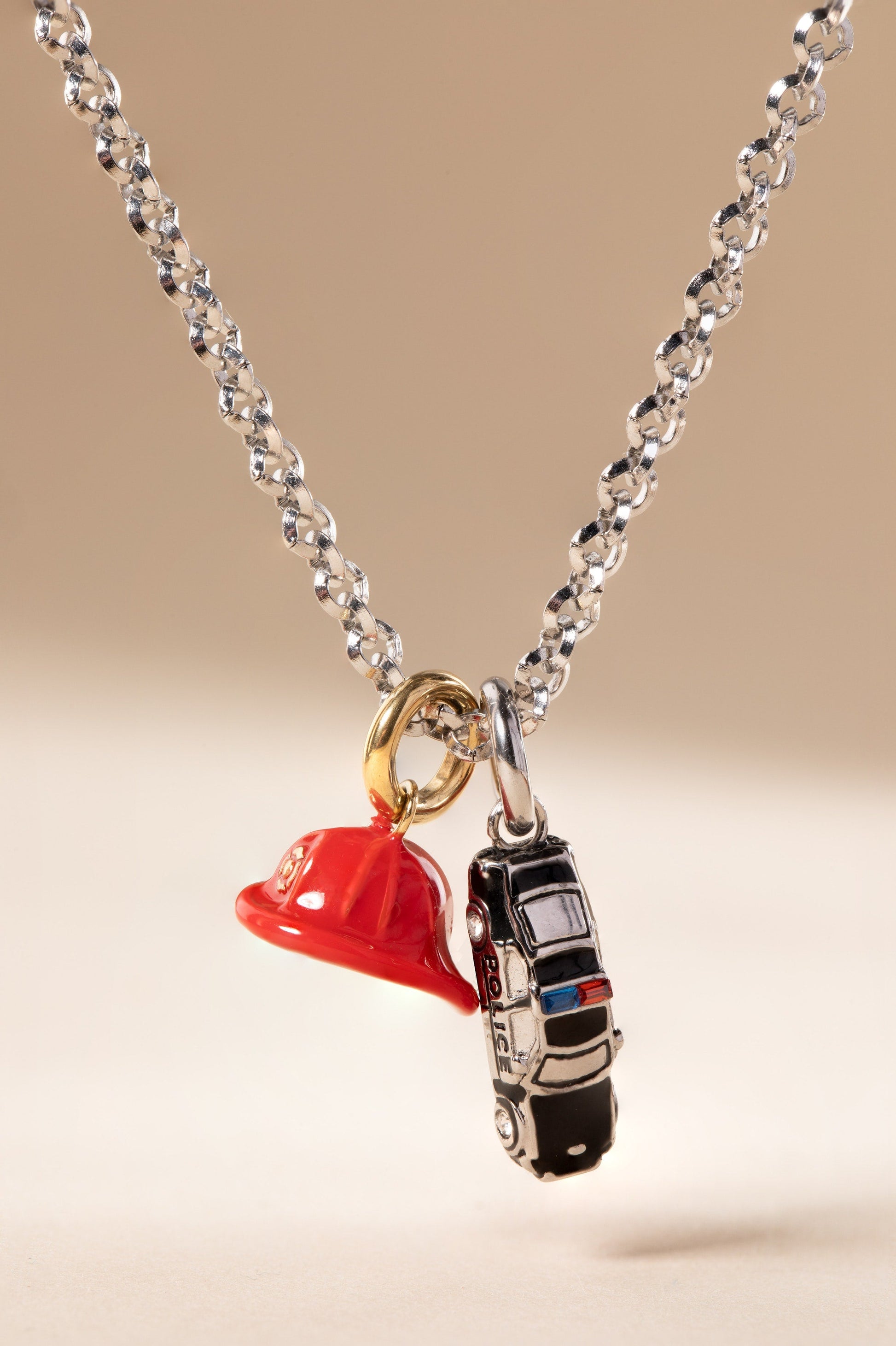 Police Car Charm Stainless Steel Silver