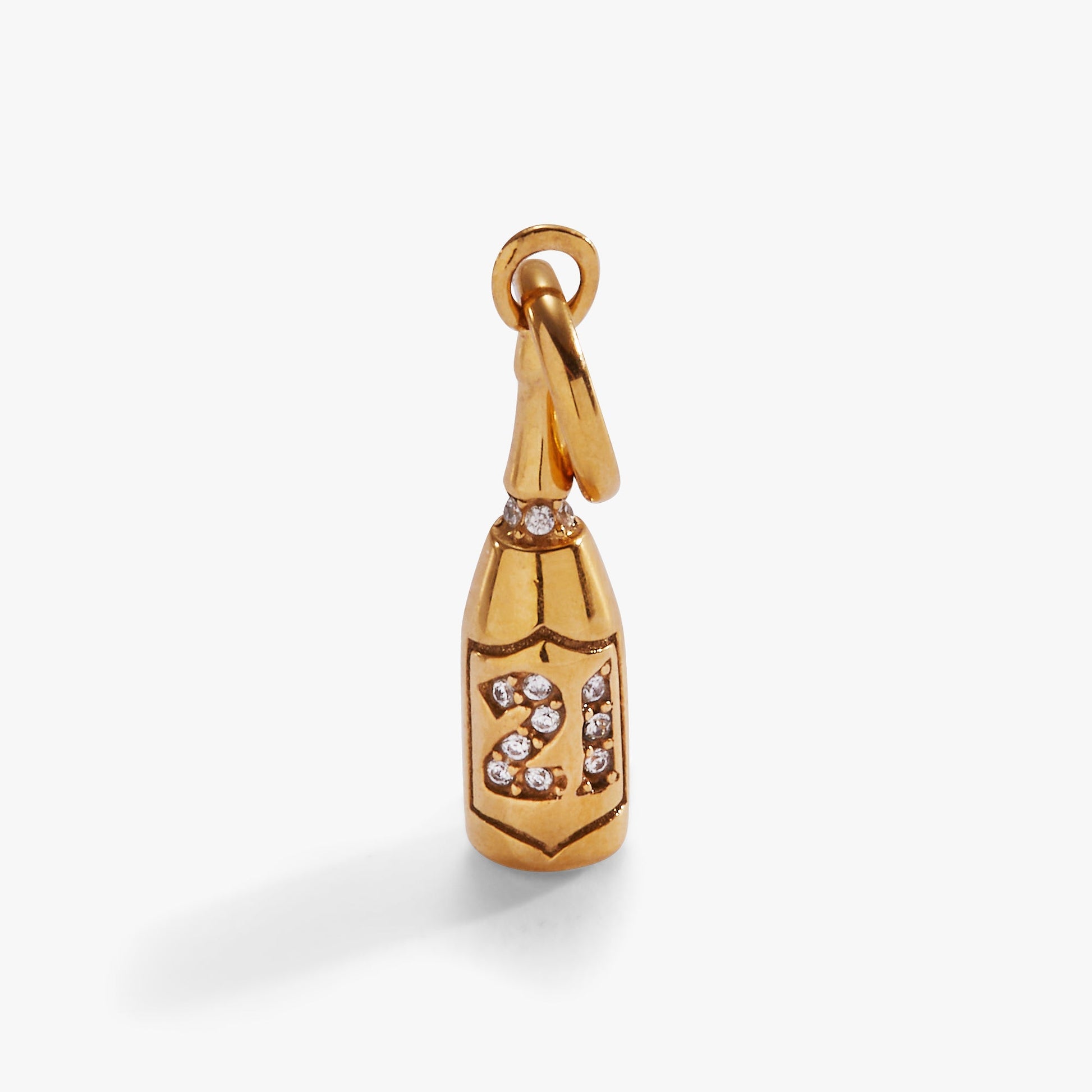 Champagne 21st Birthday Charm Stainless Steel Gold
