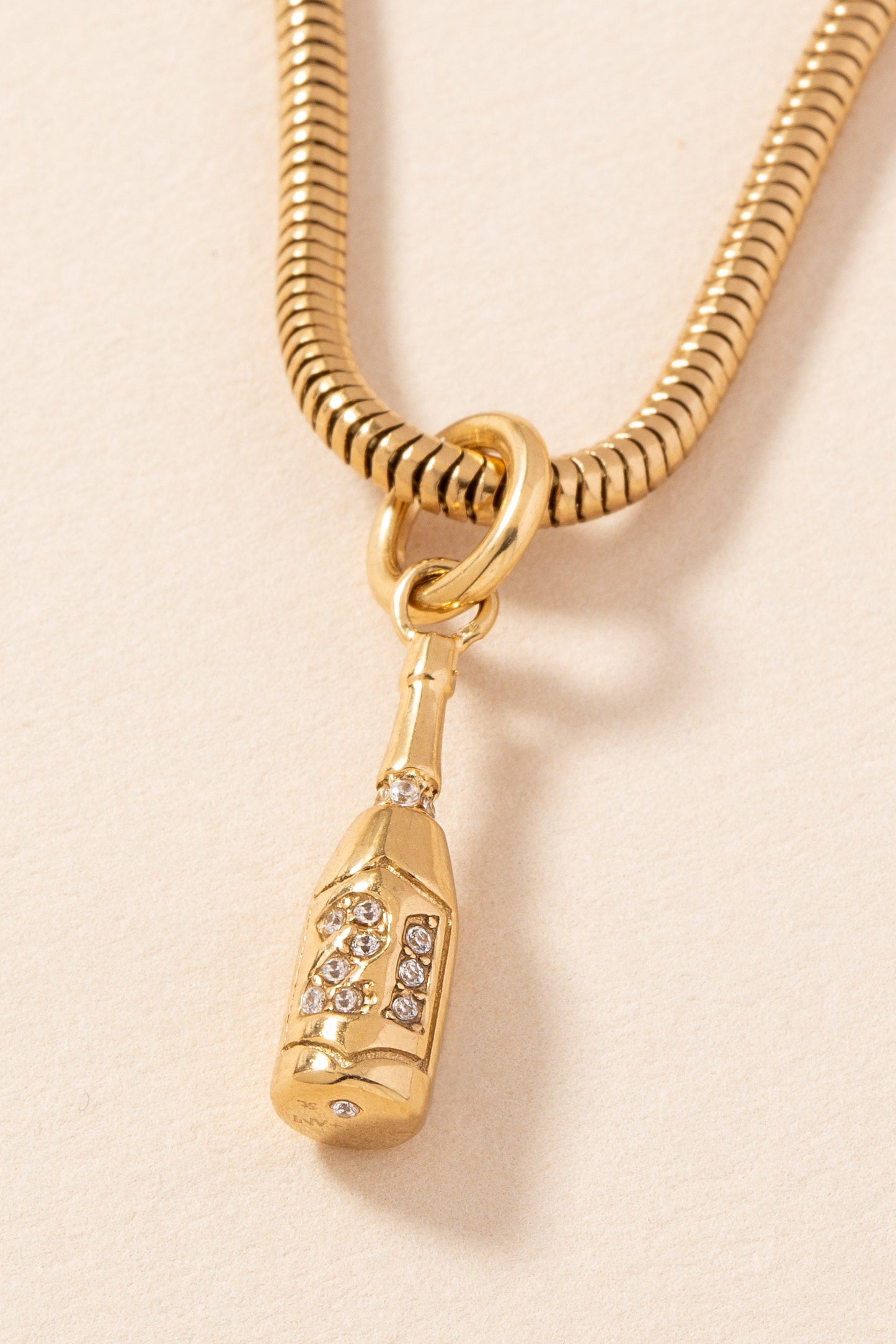 Champagne 21st Birthday Charm Stainless Steel Gold
