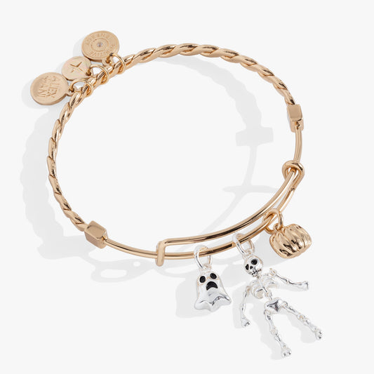 Halloween Trio- Ghost, Skeleton, Pumpkin Charm Bangle Two Tone