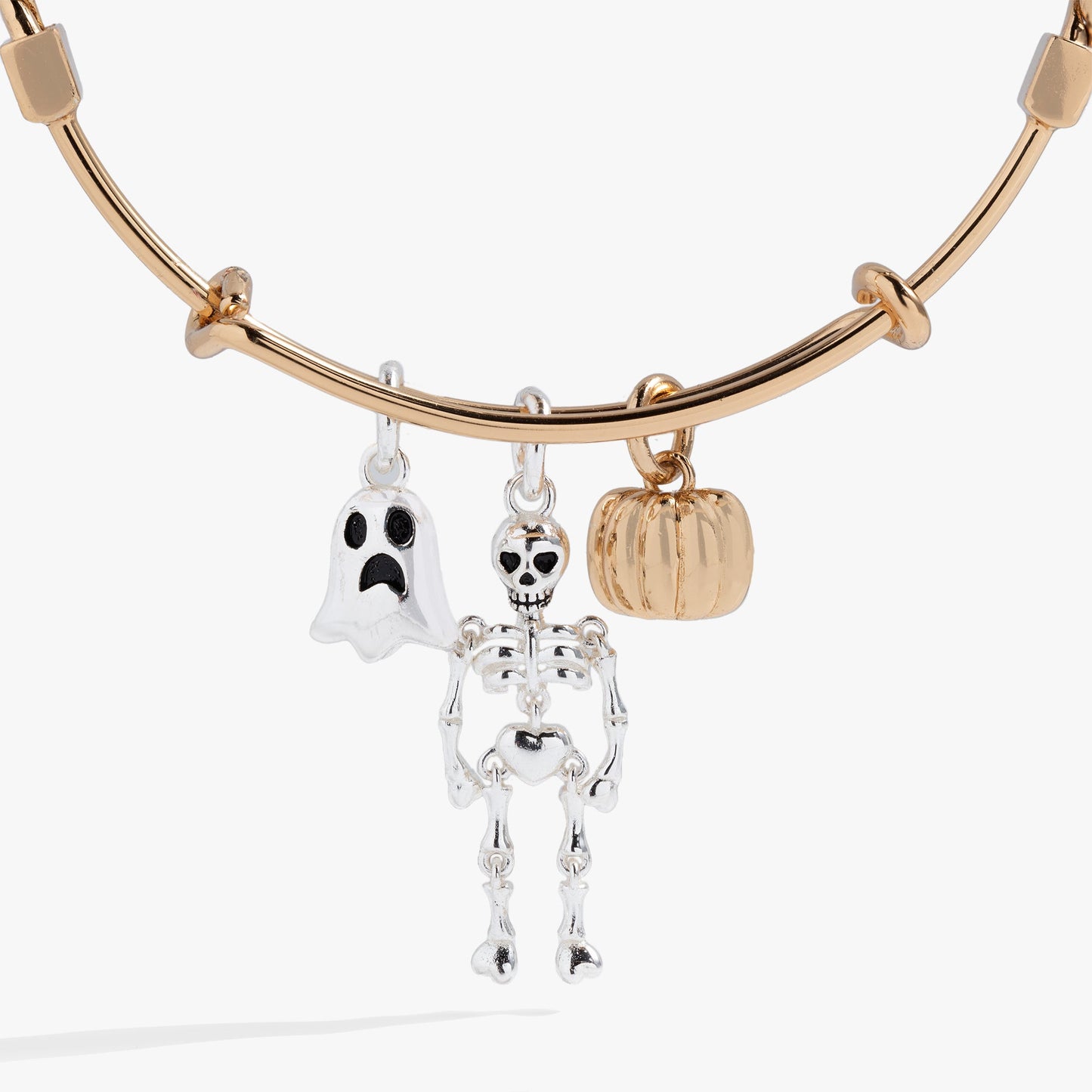 Halloween Trio- Ghost, Skeleton, Pumpkin Charm Bangle Two Tone