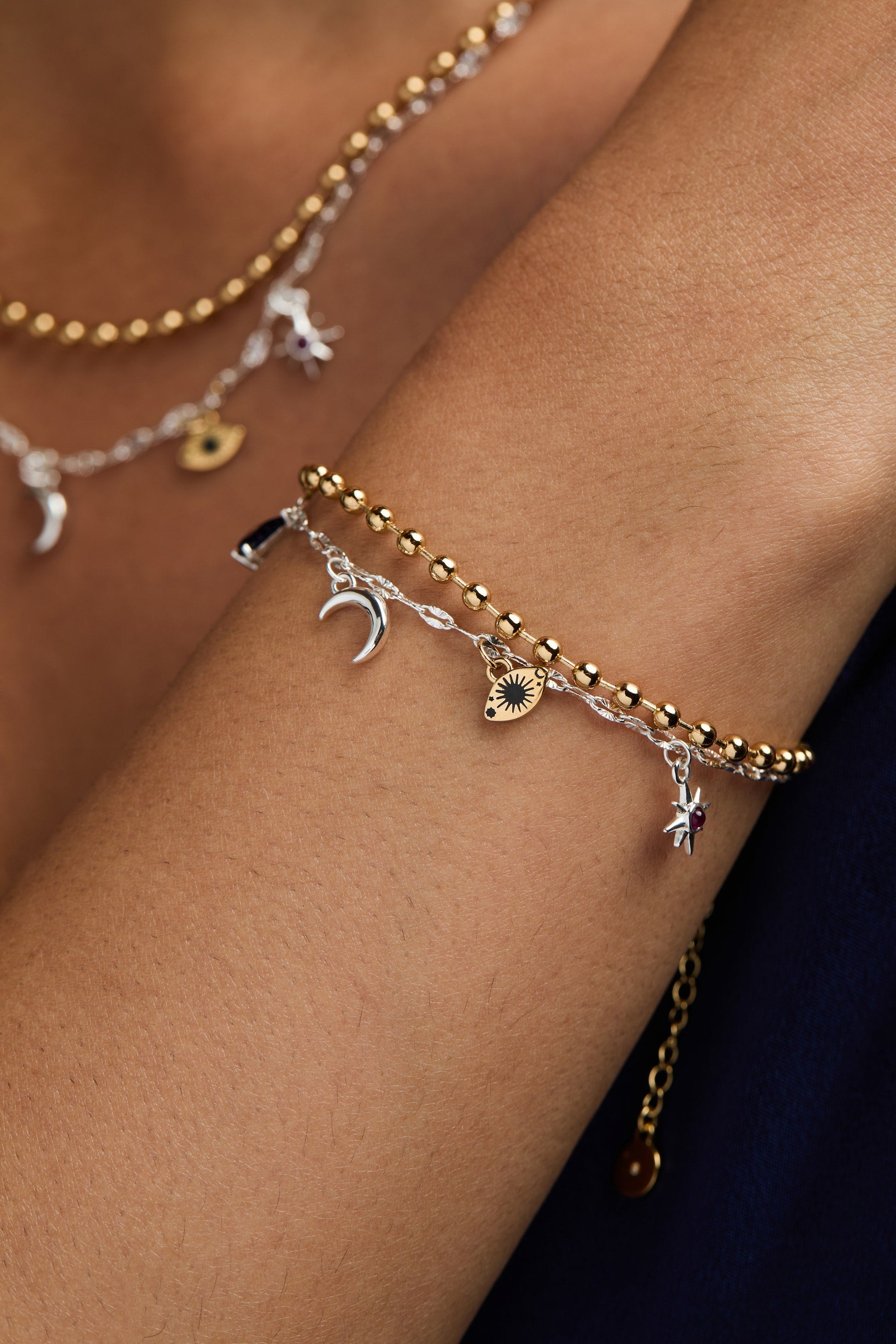 Moon Magic 2 Row Charm Bracelet Two Tone