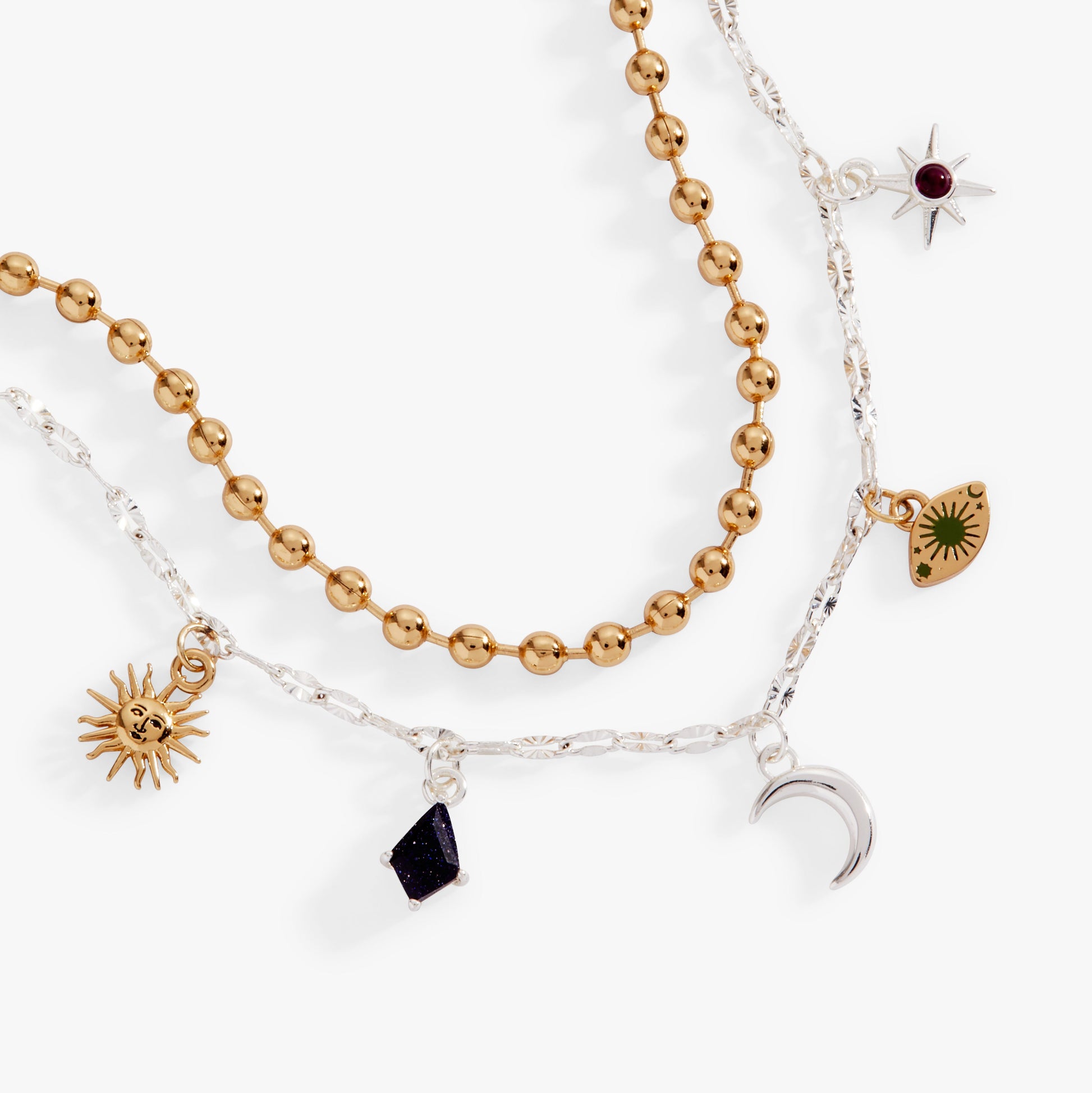 Moon Magic 2 Row Charm Bracelet Two Tone