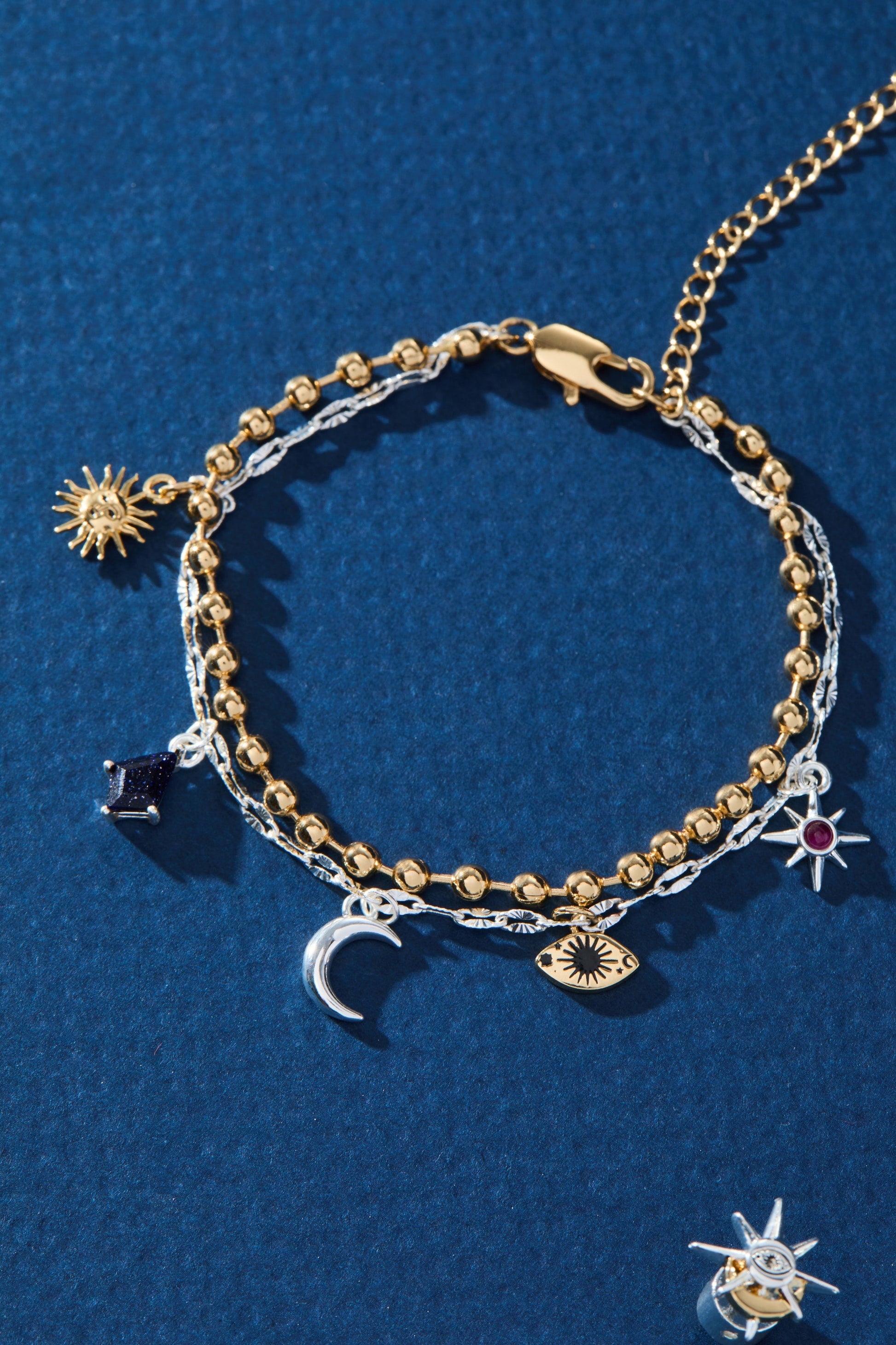 Moon Magic 2 Row Charm Bracelet Two Tone