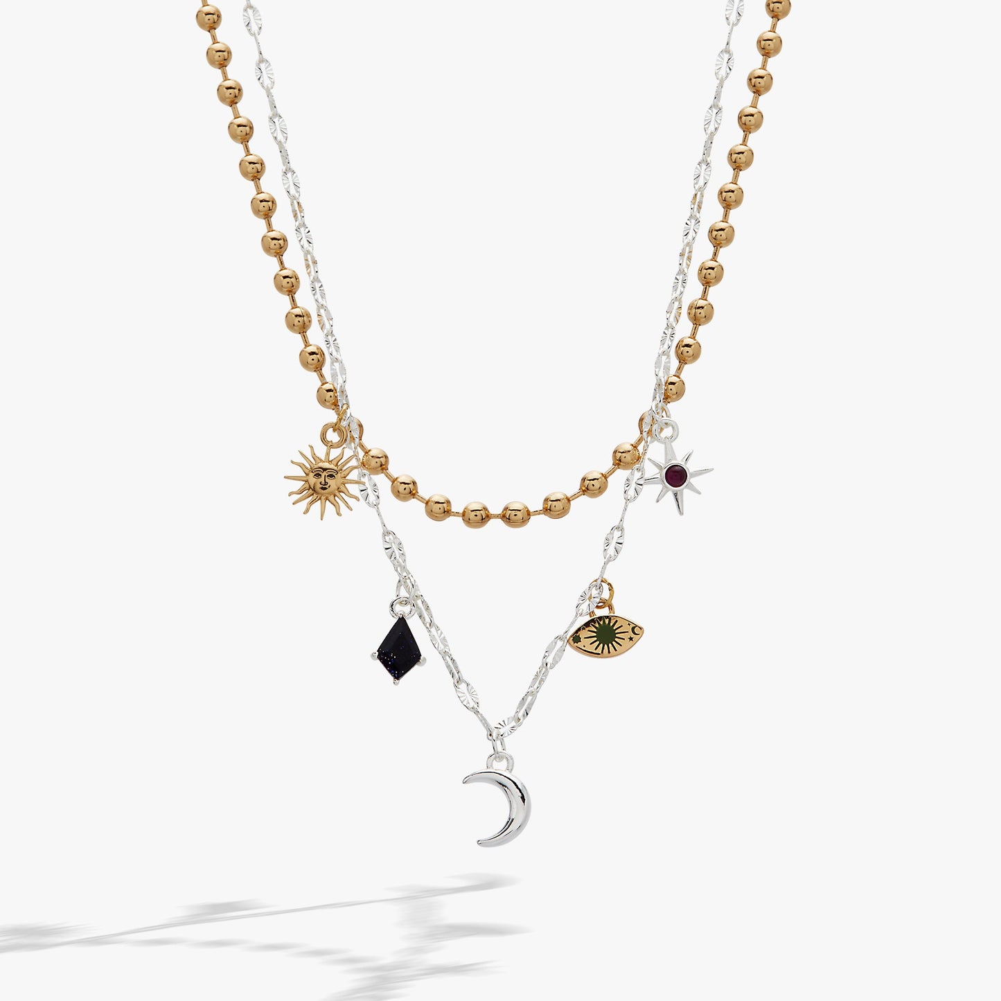 Moon Magic 2 Row Charm Necklace Two Tone