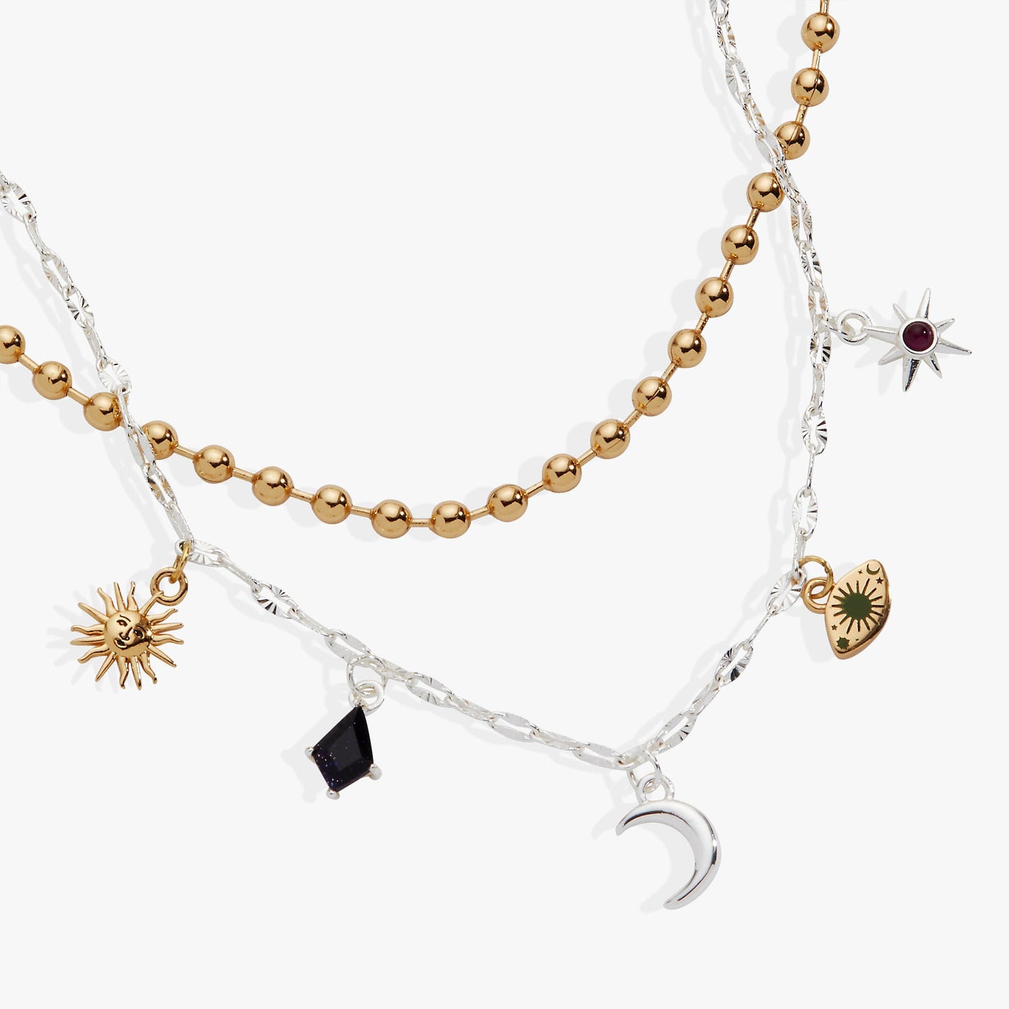 Moon Magic 2 Row Charm Necklace Two Tone